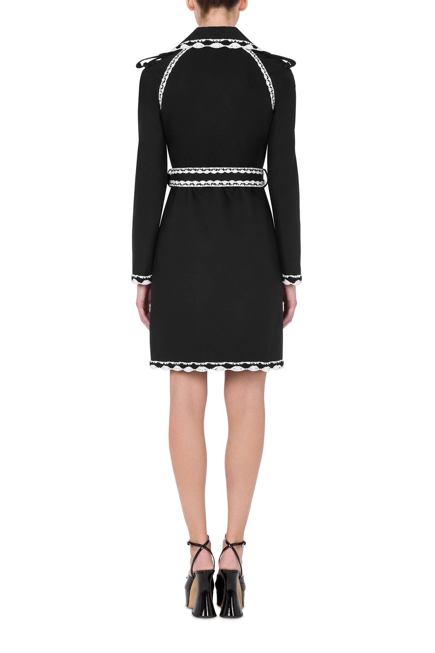 GABARDINE TRENCH COAT CROCHET DETAILS BLACK 2