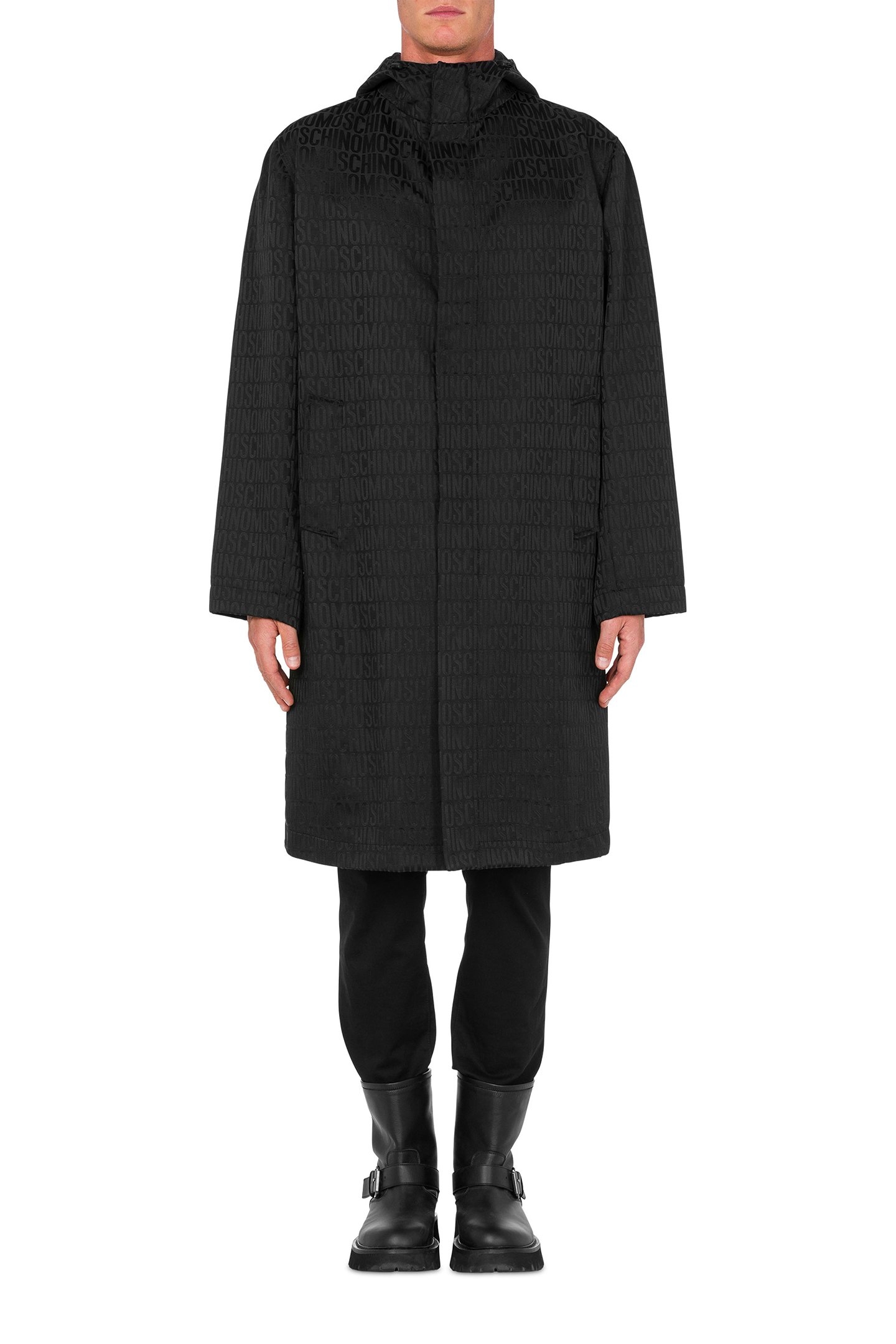 ALLOVER LOGO JACQUARD NYLON COAT BLACK 1