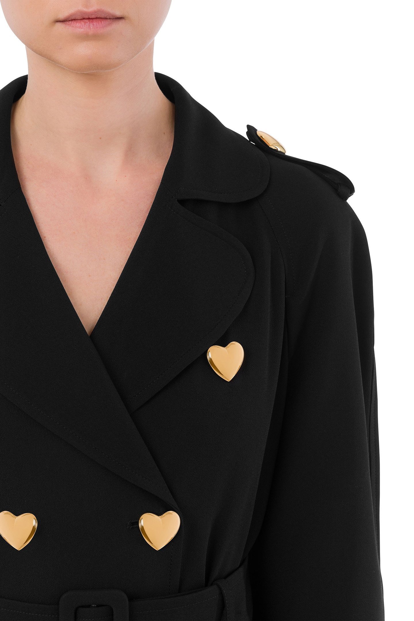 ENVER SATIN TRENCH COAT HEART BUTTONS BLACK 4