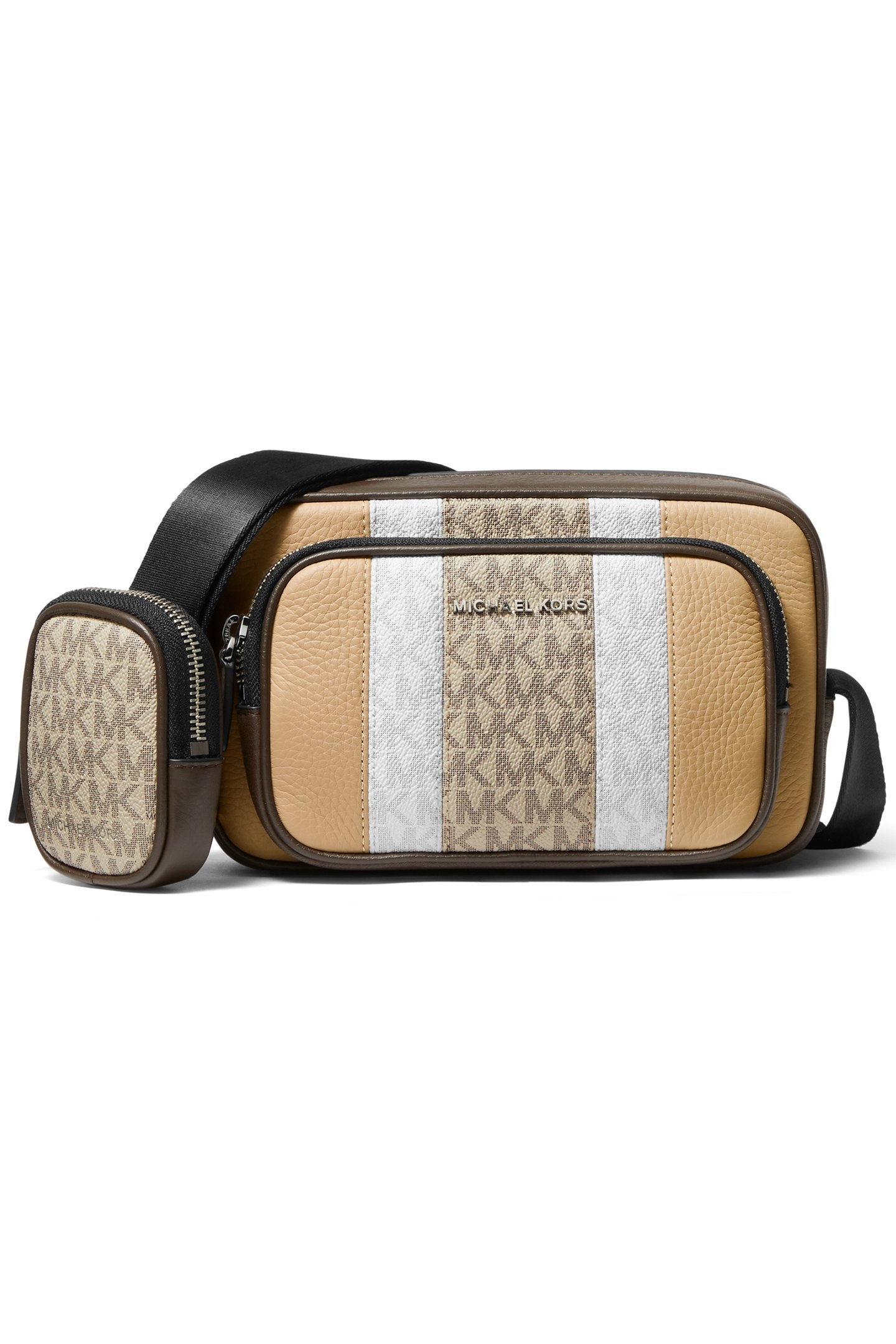 CAMERA BAG WITH POUCH IN CAMEL AND LOGO PRINT 1