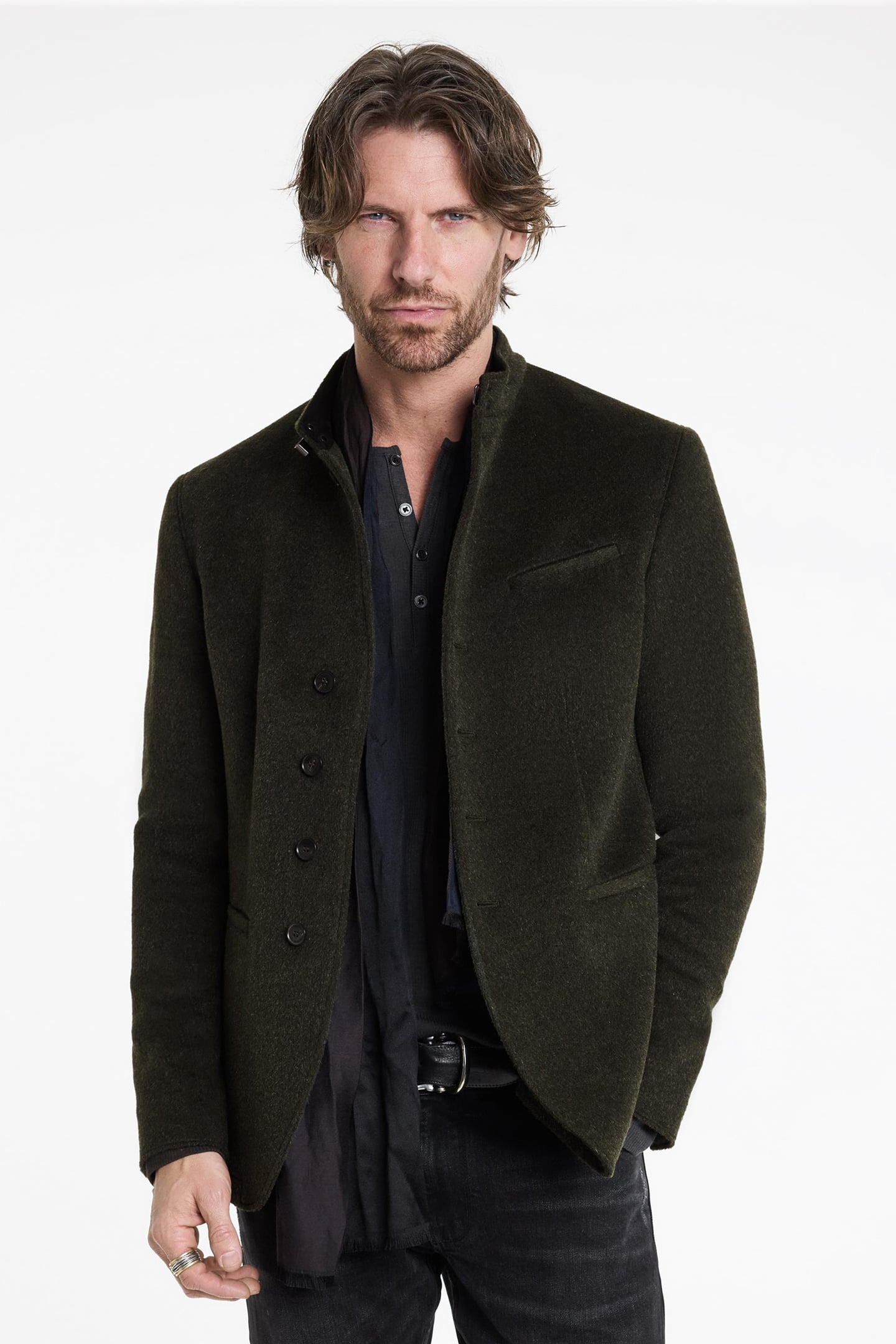 SLIM FIT STAND COLLAR JACKET SEAWEED 1