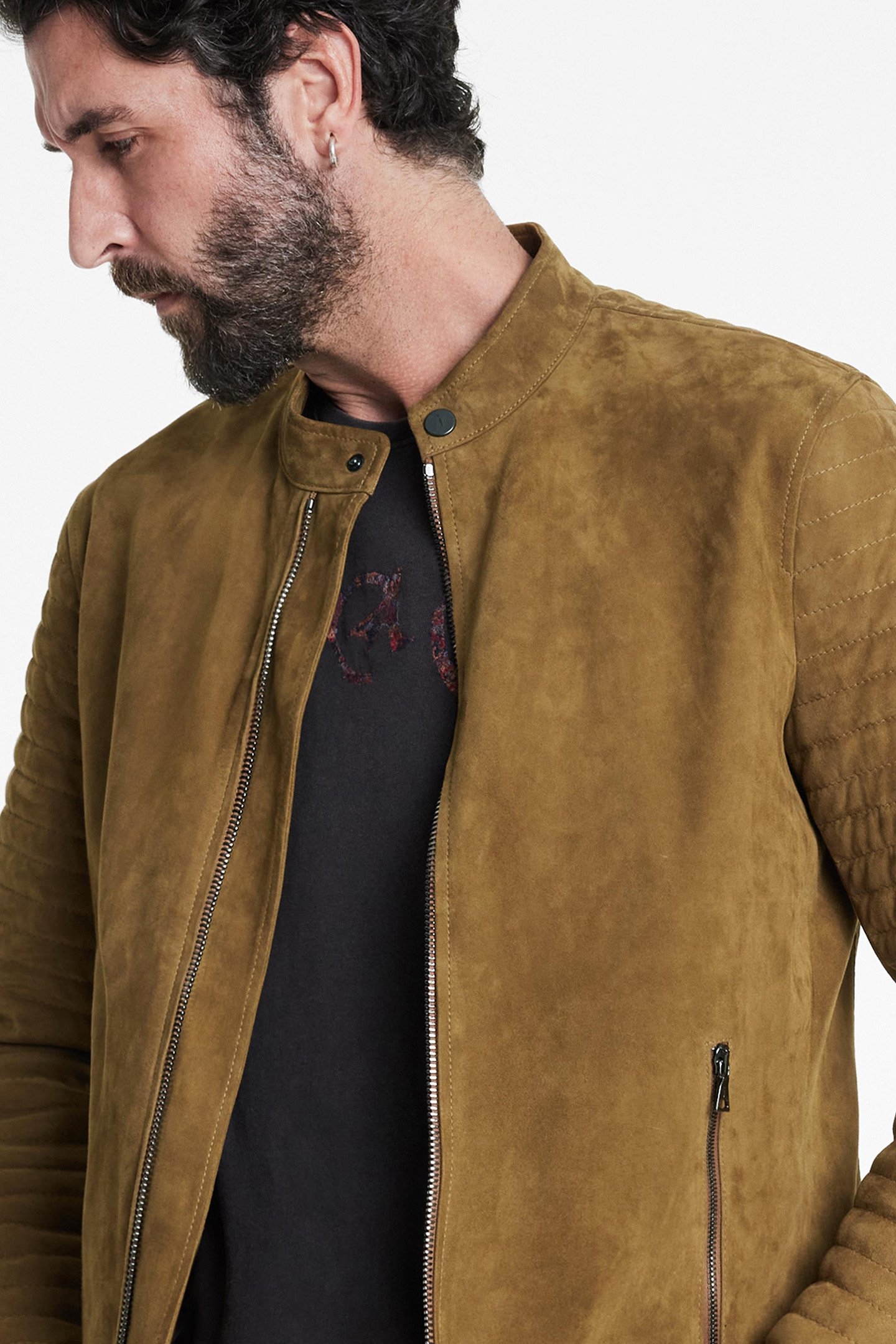 HARRIS DB BIKER JACKET WITH ZIP AND SNAP LIGHT UMBER 3
