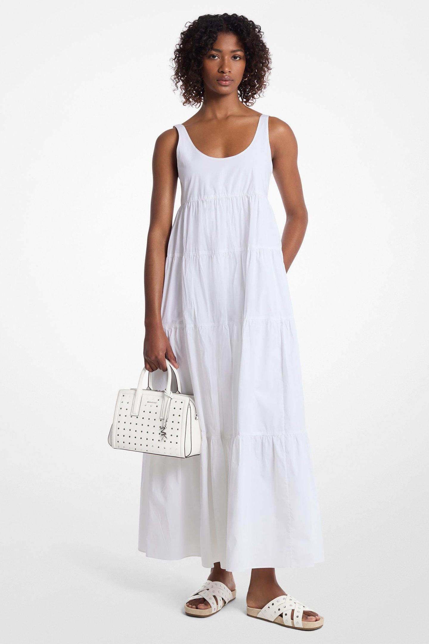 SCOOP NECK TIER DRESS IN WHITE 1