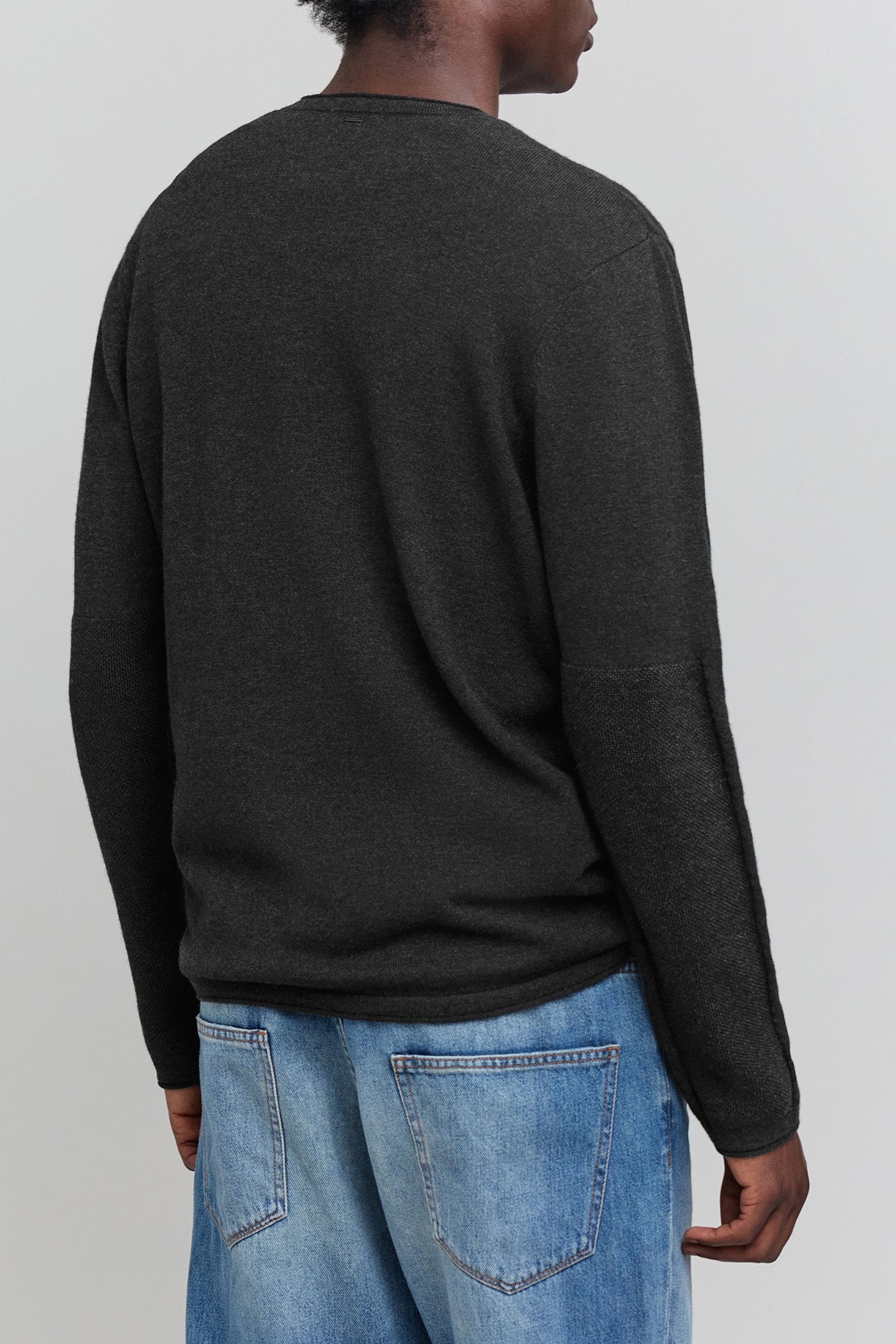 CHARCOAL KNIT BUTTON-NECK SWEATER WITH ROLLED EDGES 2