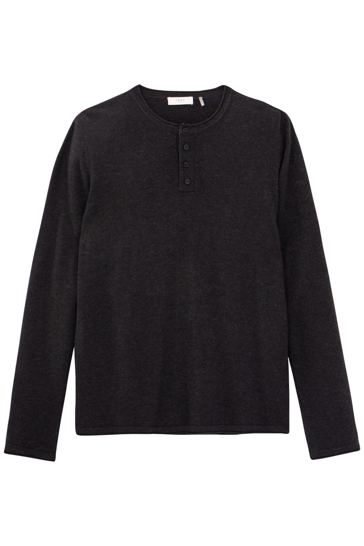 CHARCOAL KNIT BUTTON-NECK SWEATER WITH ROLLED EDGES 4