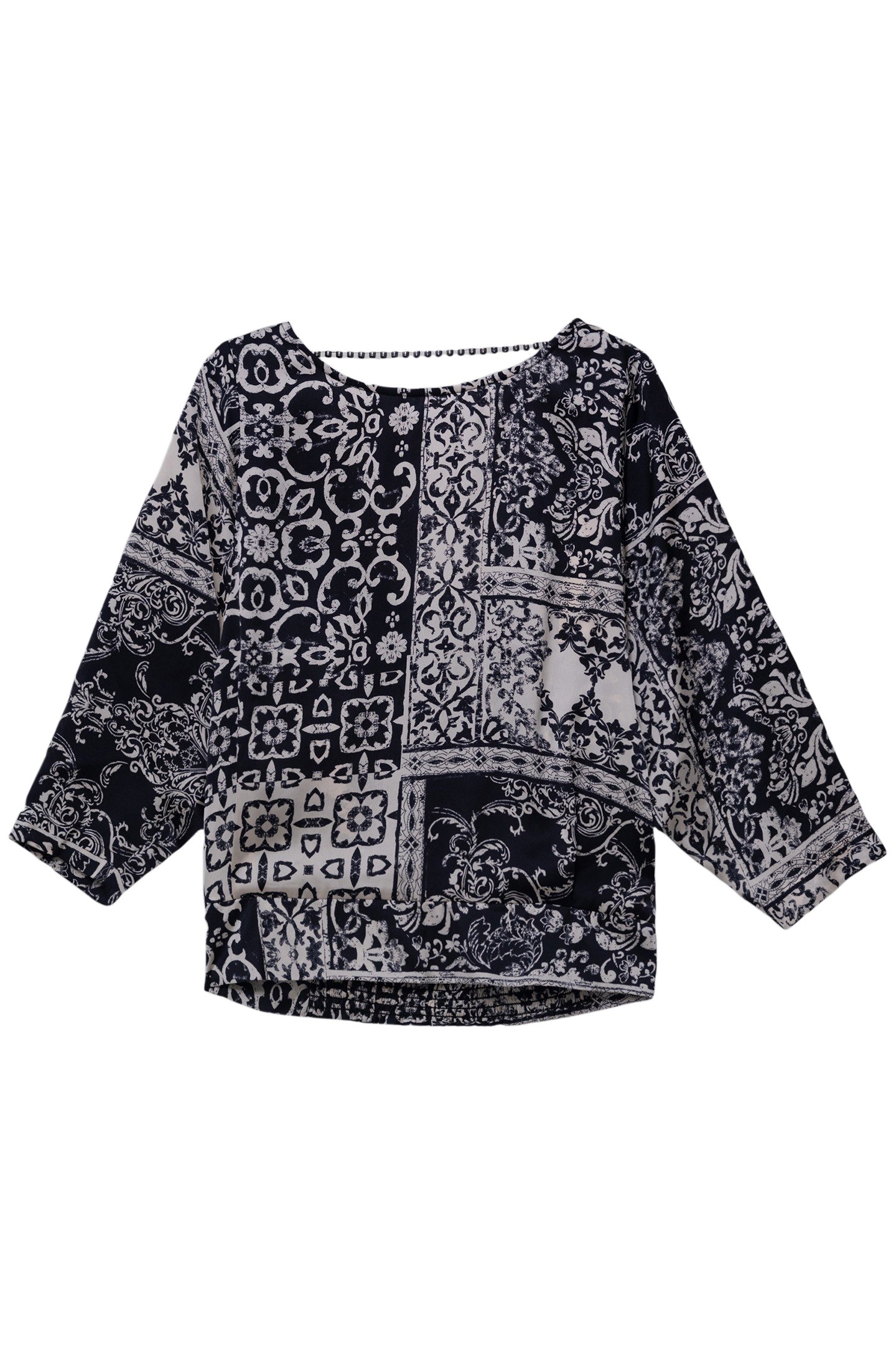 BLACK PATCHWORK SCARF BLOUSE 1