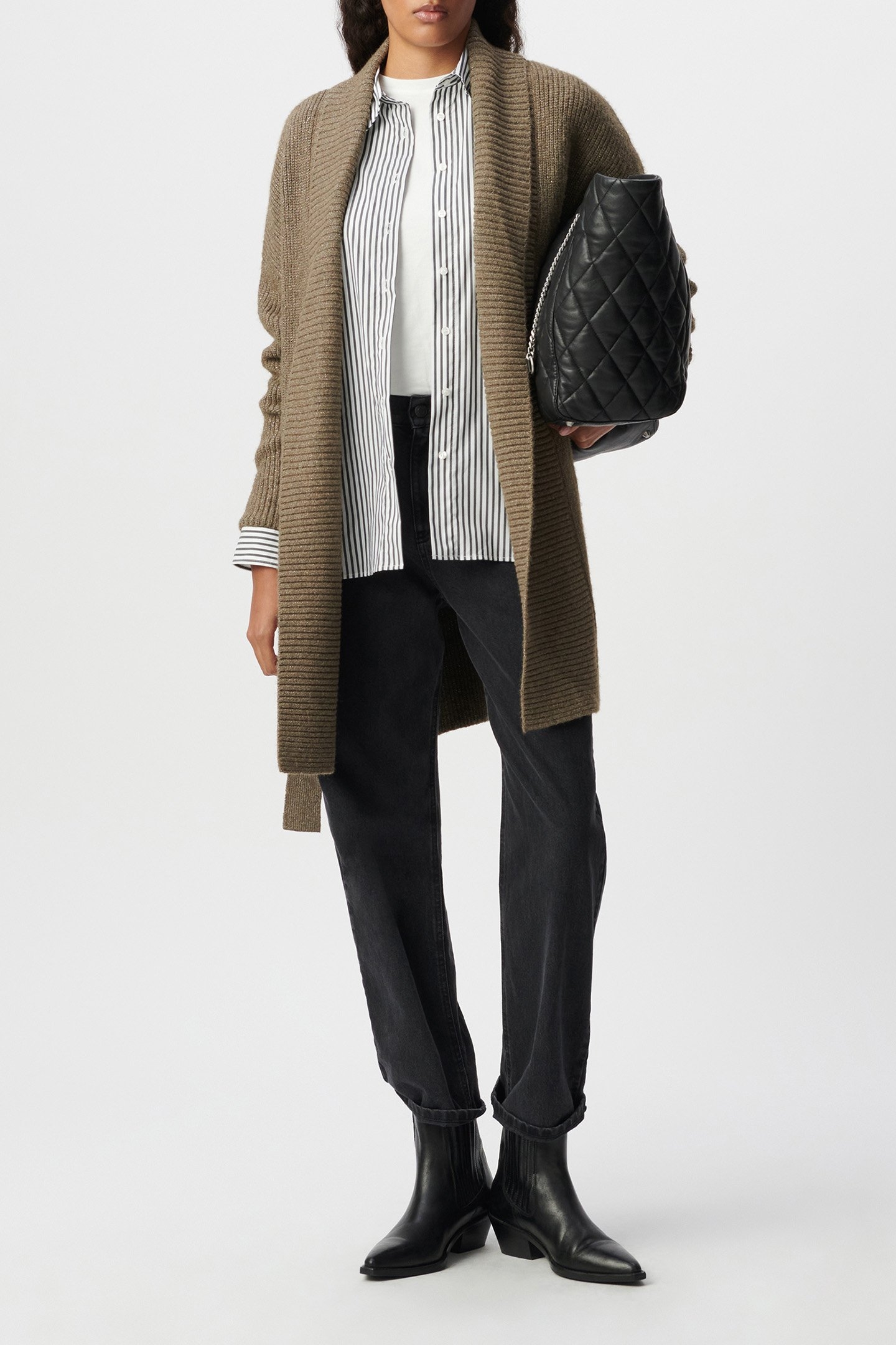 BELTED KHAKI ARMY CARDIGAN LUREX KNIT 3