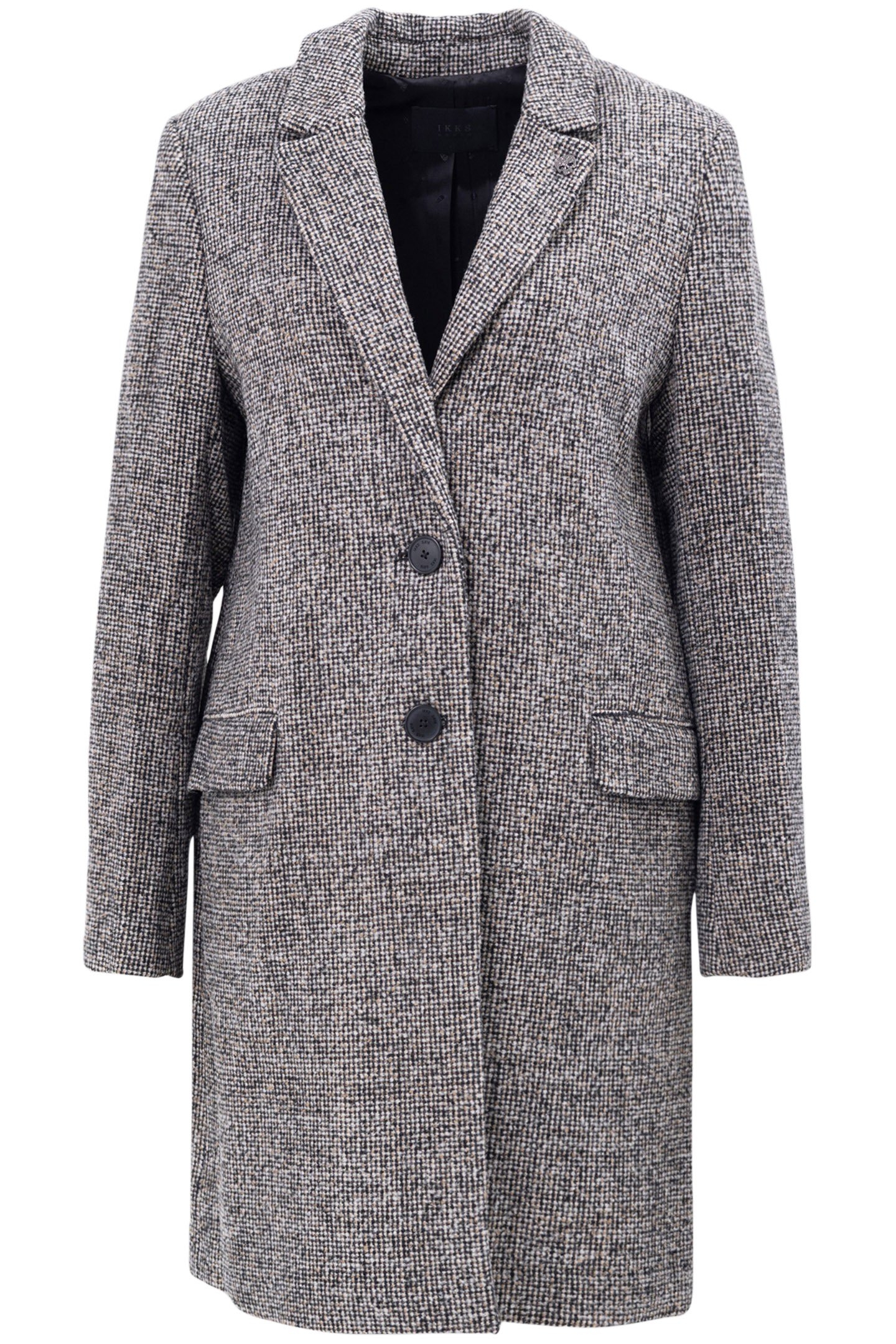 BLACK MID-LENGTH COAT IN MOTTLED WOOL EMBROIDERY 1