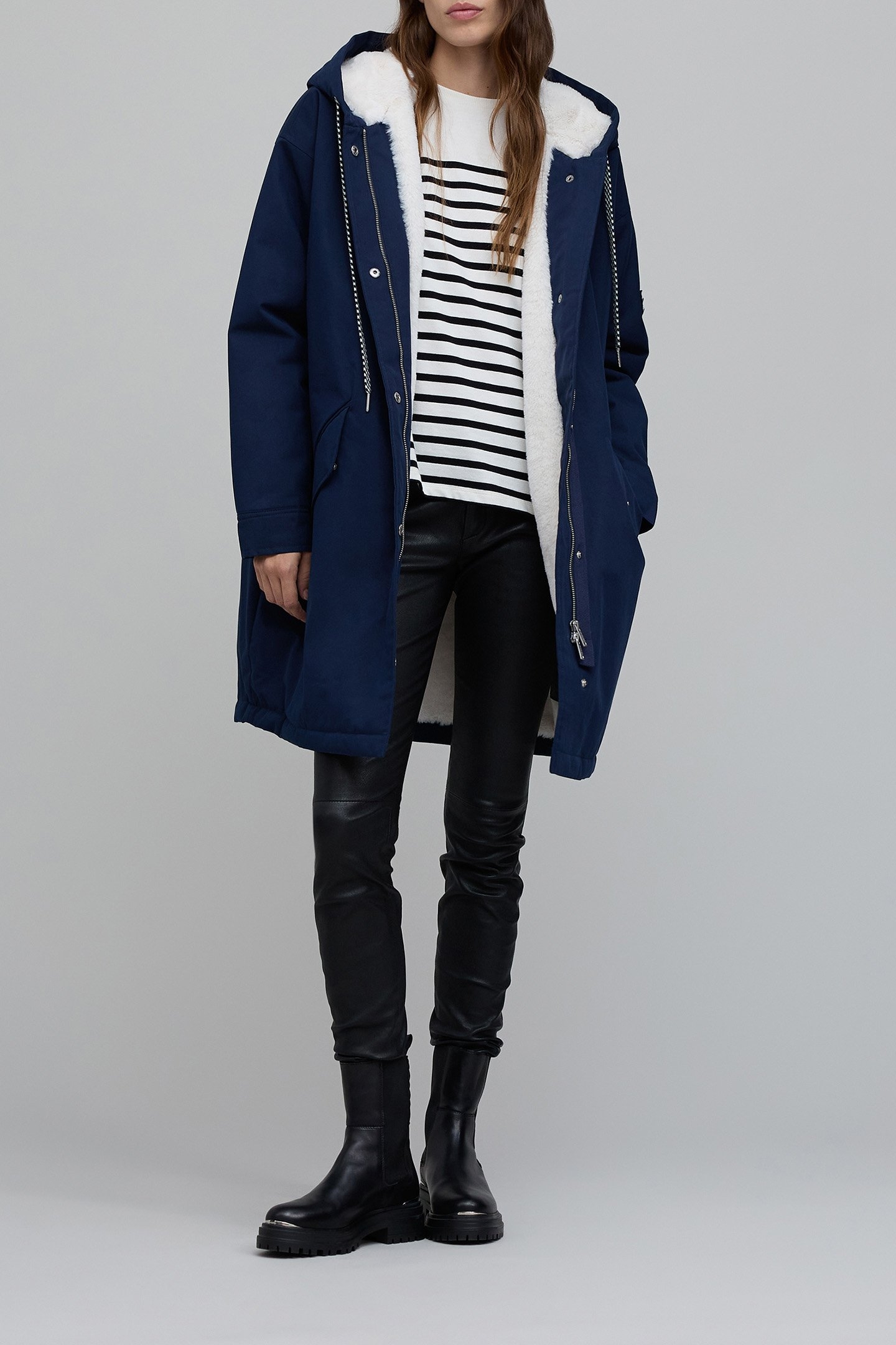 NAVY CHEVRON BADGE FUR PARKA 4