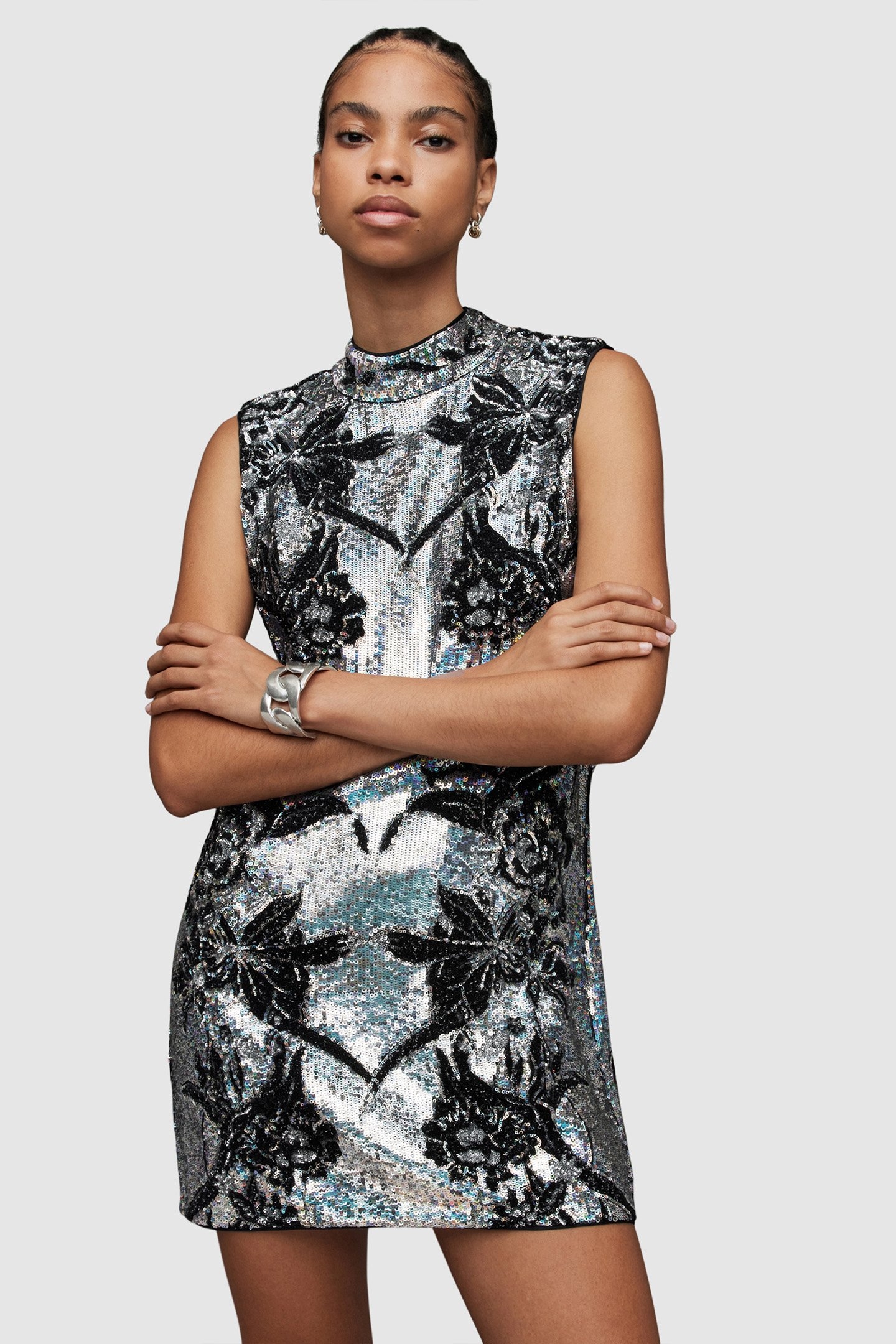 HARPER EMB MINI DRES SILVER 1