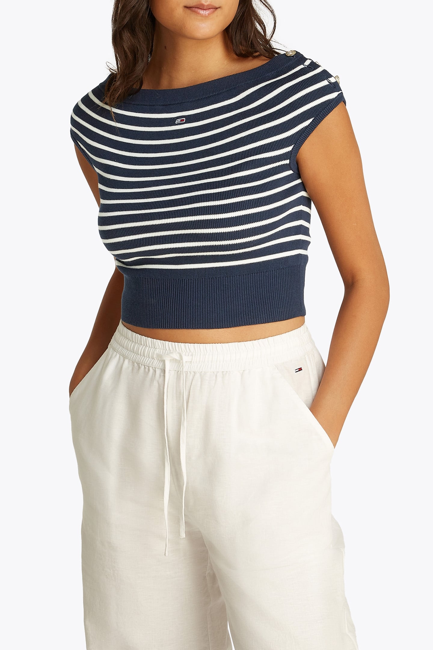 TJW RELAXED FIT OFF SHOULDER T-SHIRT DARK NIGHT NAVY 1