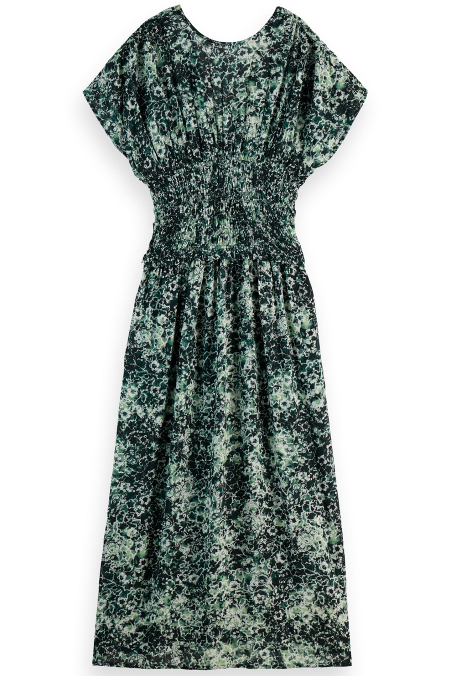 PRINTED MODAL SMOCK WAIST MAXI DRESS SHIBORI FLORAL GREEN 2