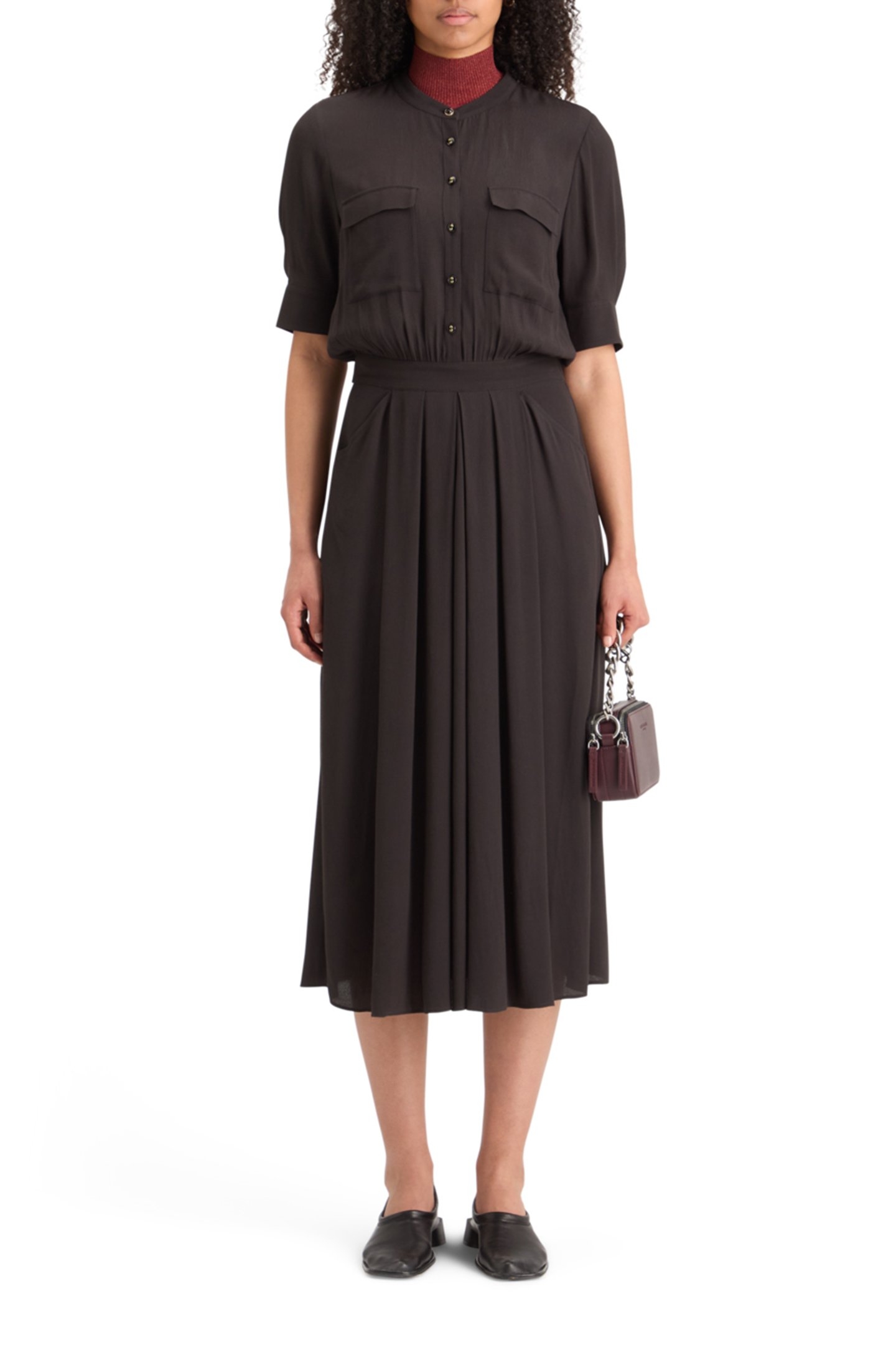 CREPE MIDI DRESS WITH CHEST POCKETS EVENING BLACK 6
