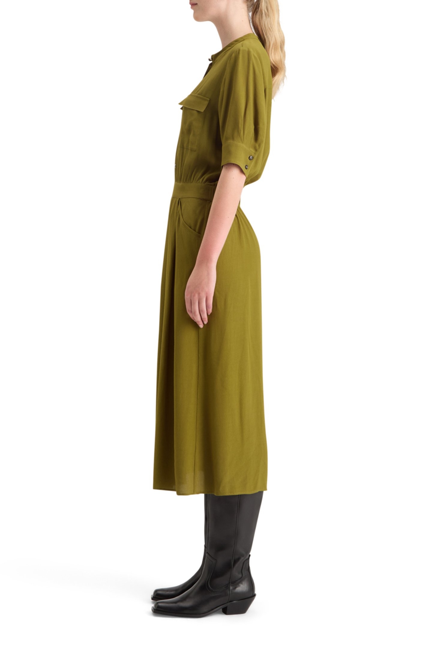 CREPE MIDI DRESS WITH CHEST POCKETS OLIVE 5