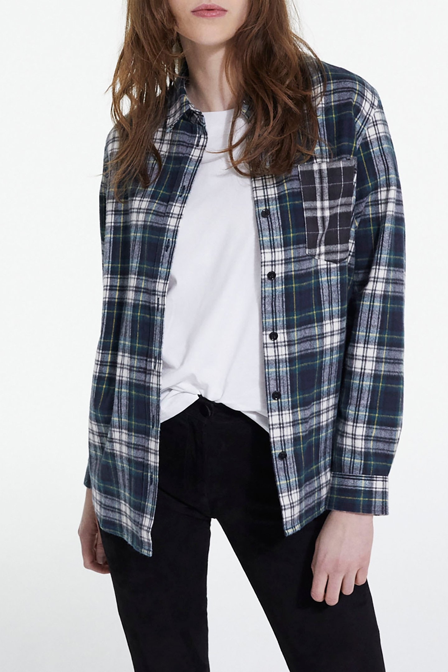 CHECKED SHIRT WITH CONTRASTING POCKETS BOTTLE GREEN 1