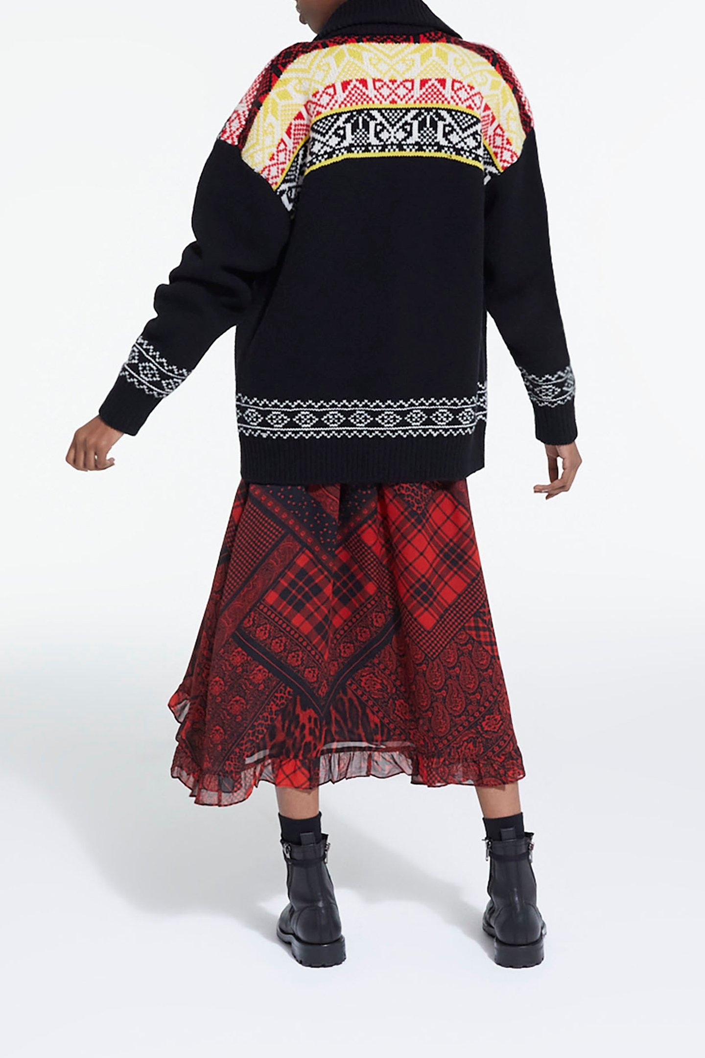 CARDGIGAN COL CHALE JACQUARD BLACK/RED/YELLOW 4