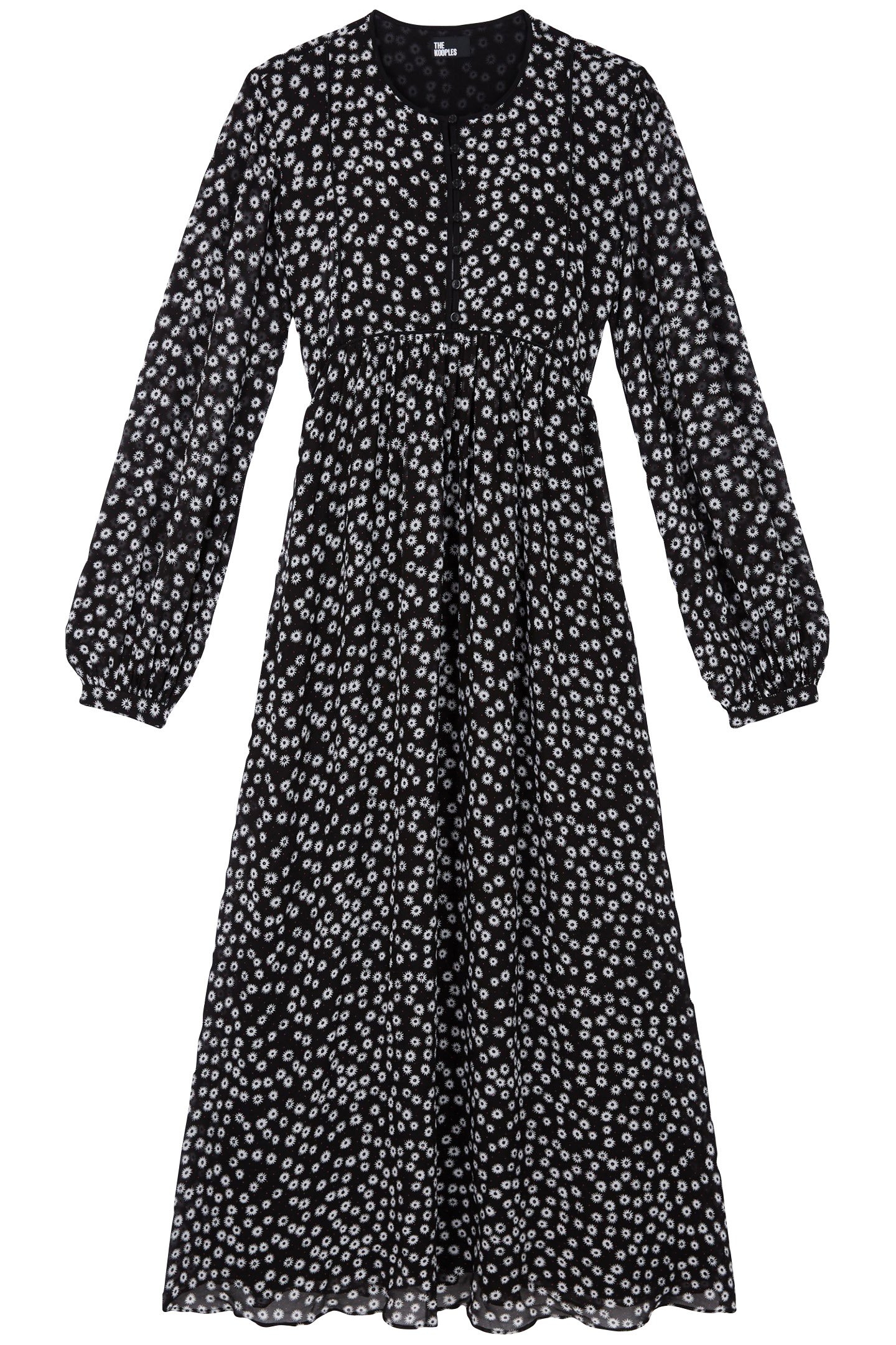 LONG SLEEVE DRESS WITH DAISY DOT PRINT BLACK WHITE 1