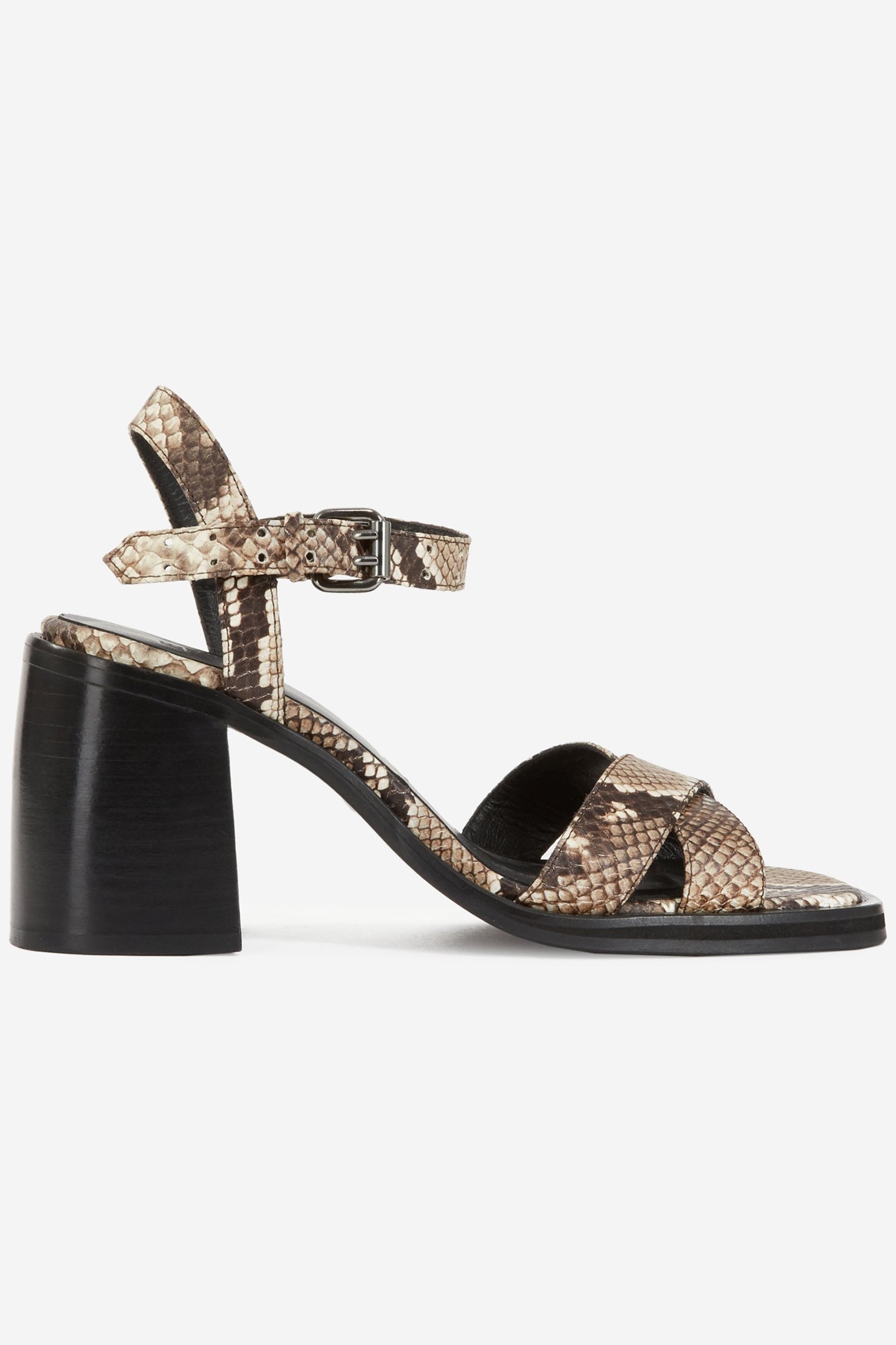 PYTHON EMBOSSED LEATHER HEEL SANDALS BEIGE-BROWN 1