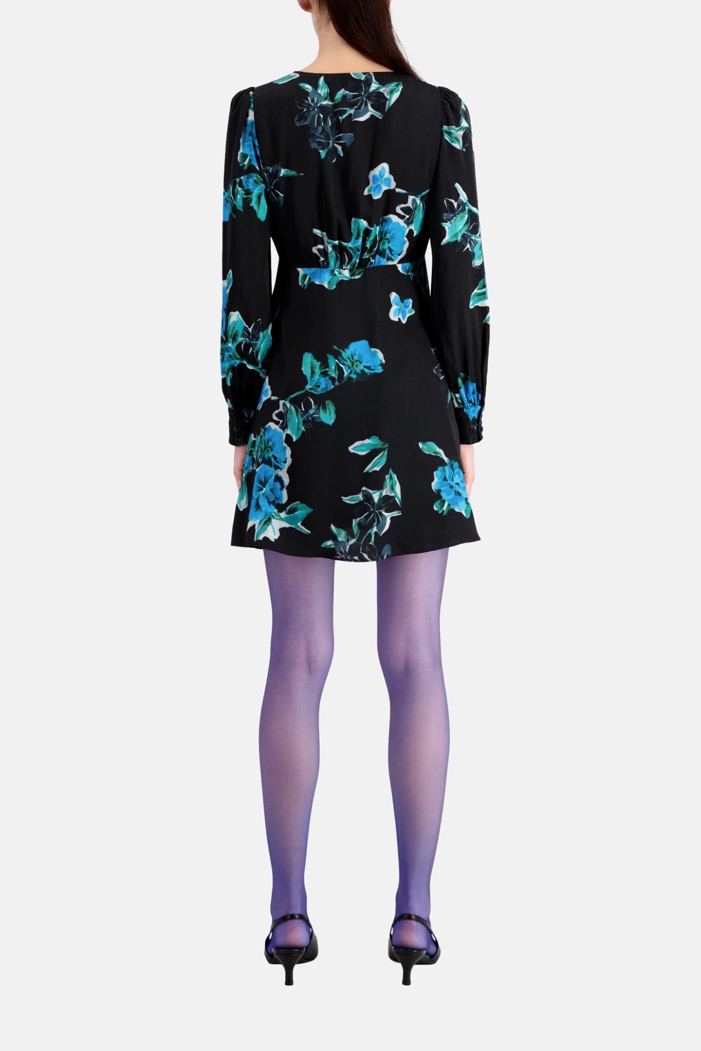 SHORT PRINTED V-NECK DRESS BLACK BLUE 3