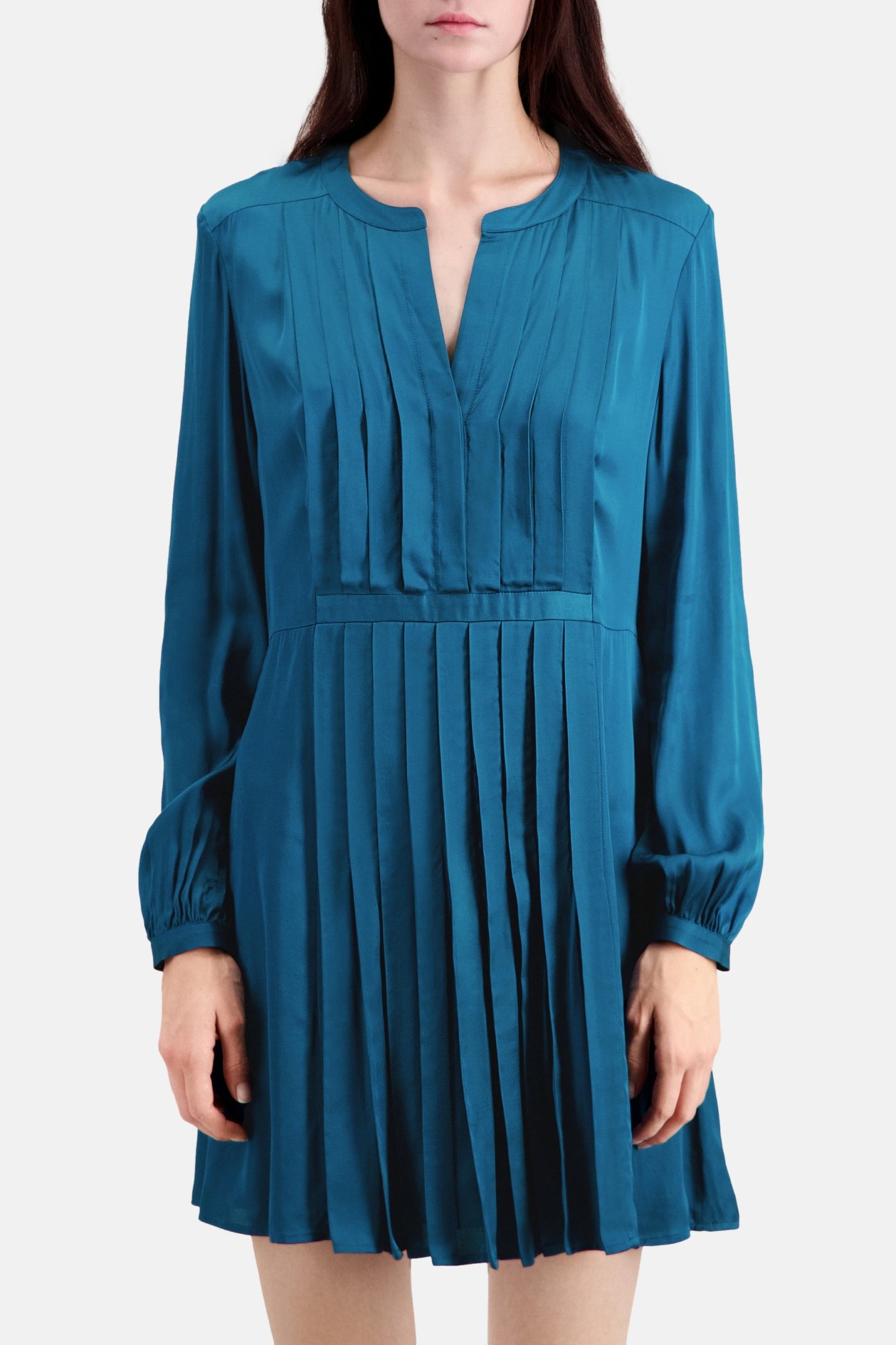 PLEATED 3/4 SLEEVE DRESS MEDIUM BLUE 1