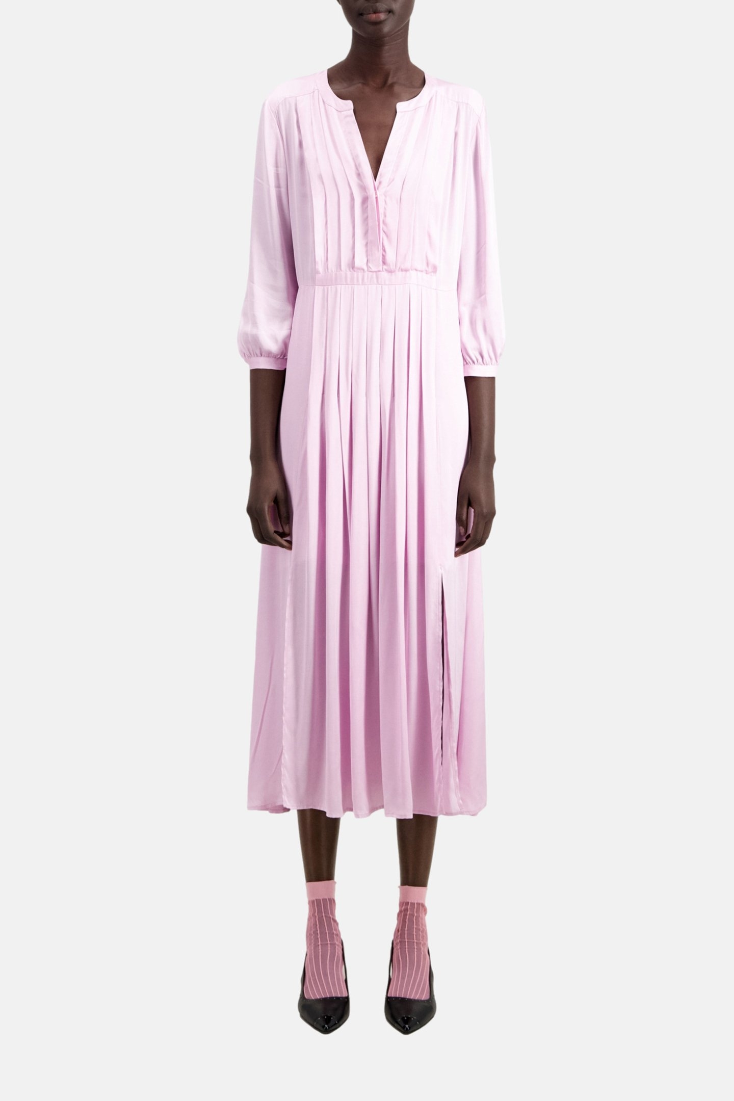 LONG PLEATED DRESS PALE PINK 1
