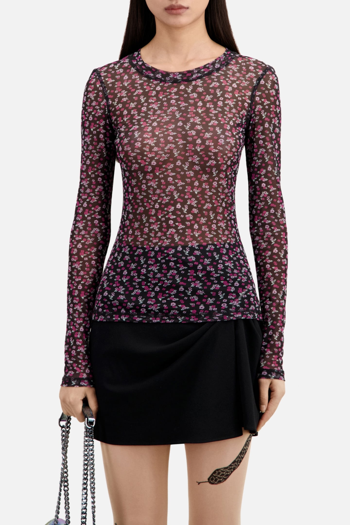 MESH TOP WITH PRINT BLACK/PINK 1