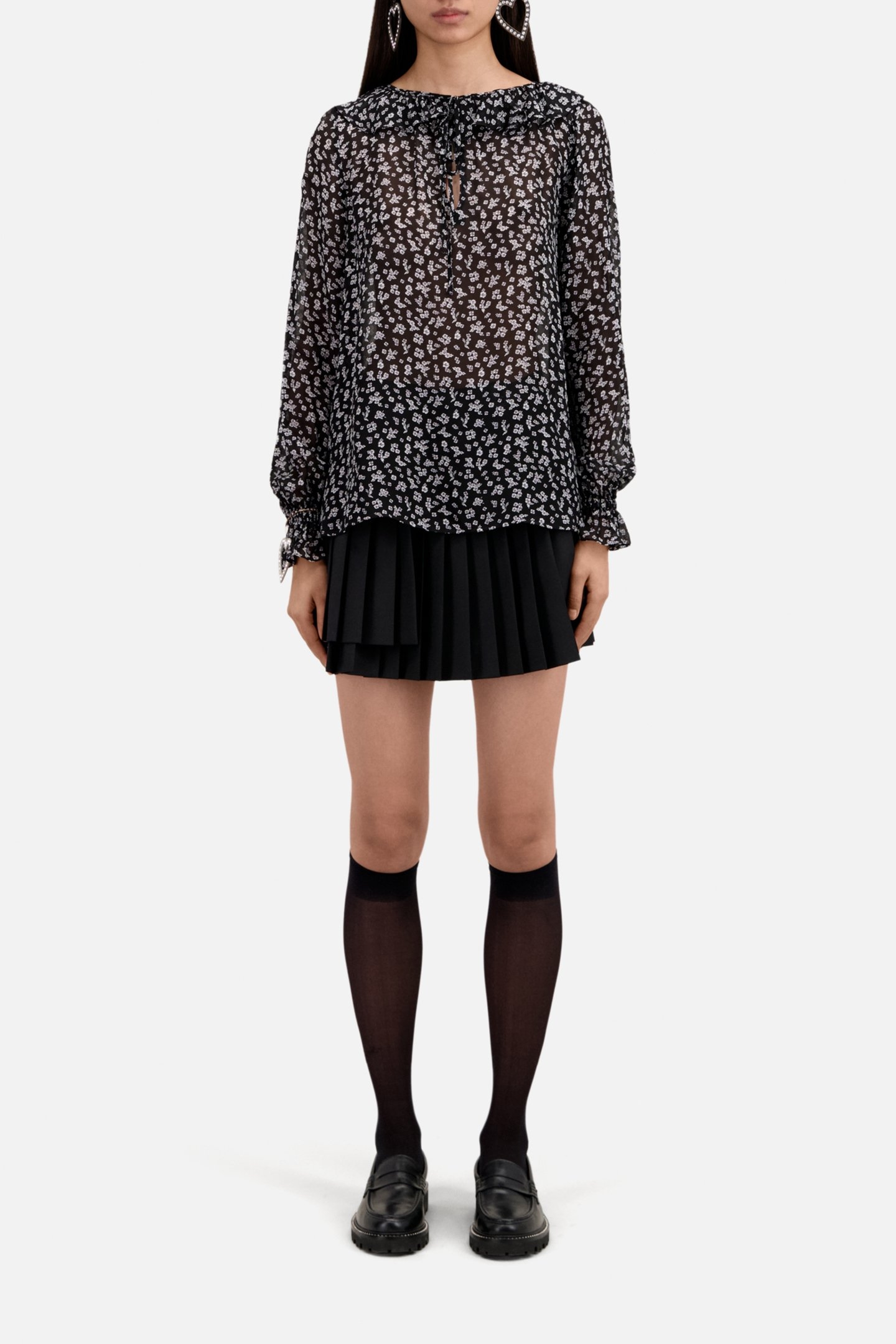 LONG SLEEVE TOP WITH RUFFLE DETAIL BLACK-ECRU 2