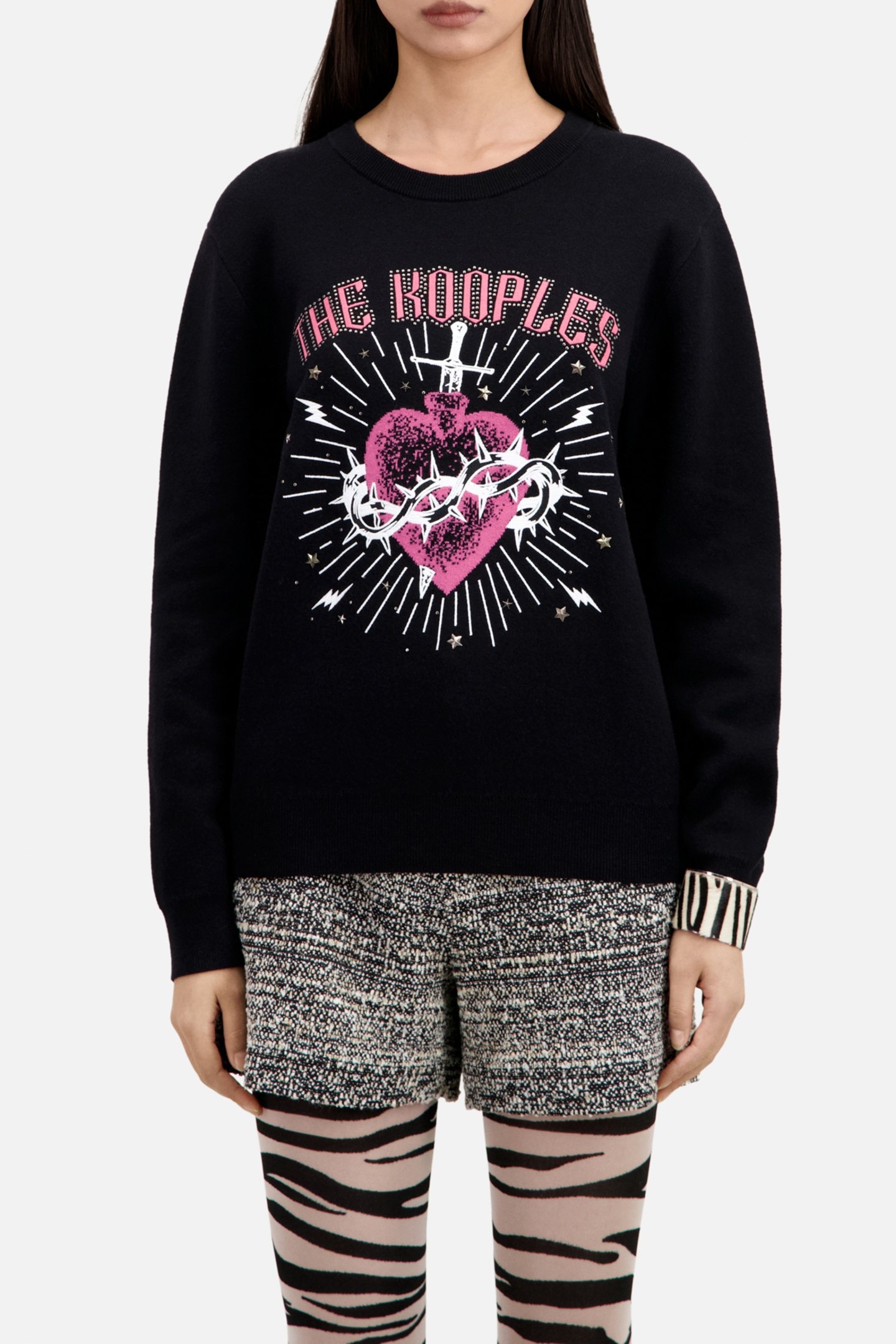 PULL COL ROND JACQUARD SACRED HEART BLACK WHITE 1