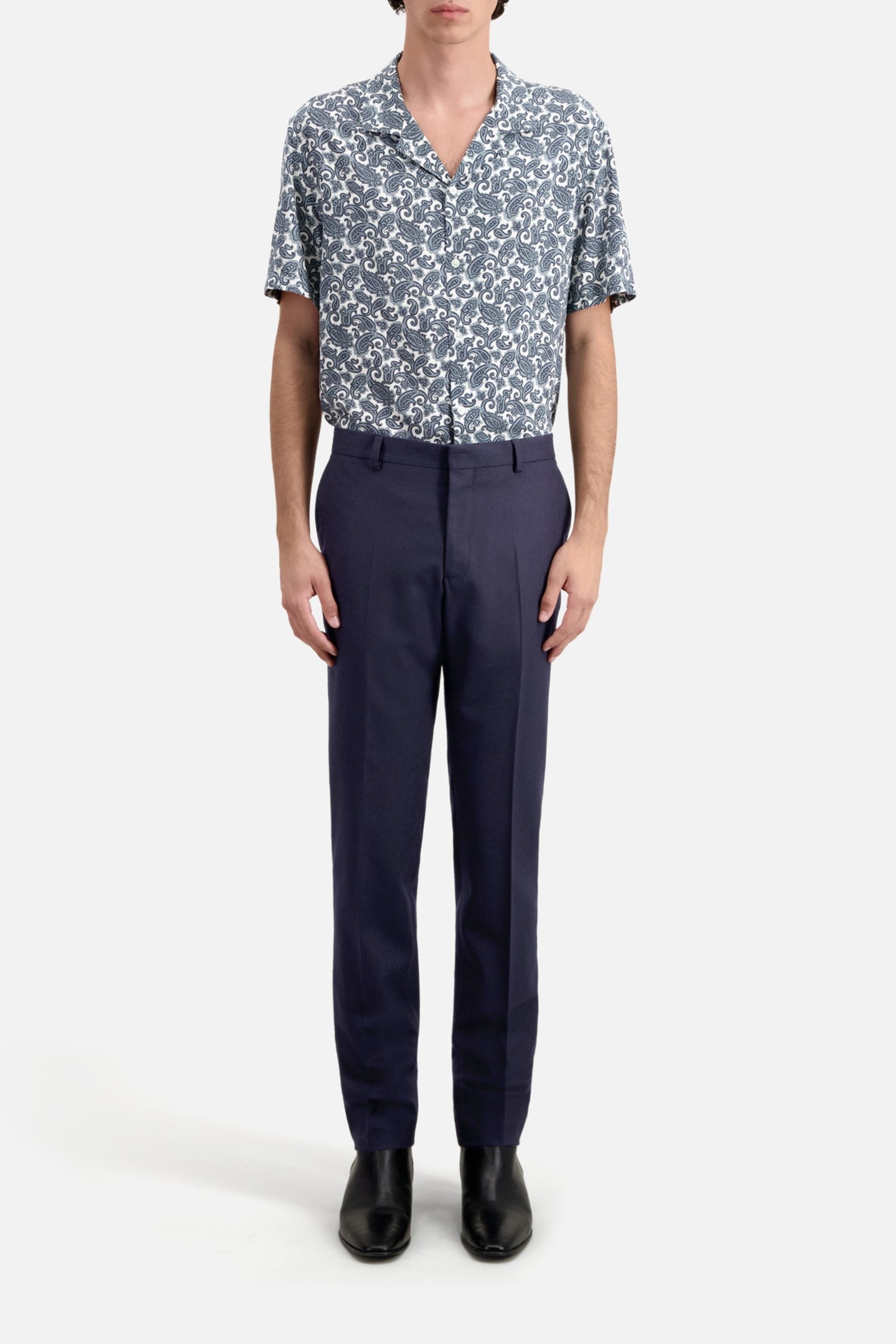 FITTED FLANNEL SUIT PANTS NAVY 1