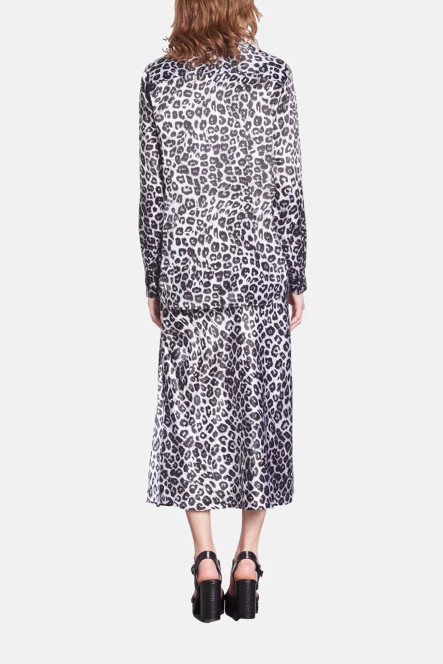 LONG SLEEVE SATIN SHIRT BLACK WHITE LEOPARD 2
