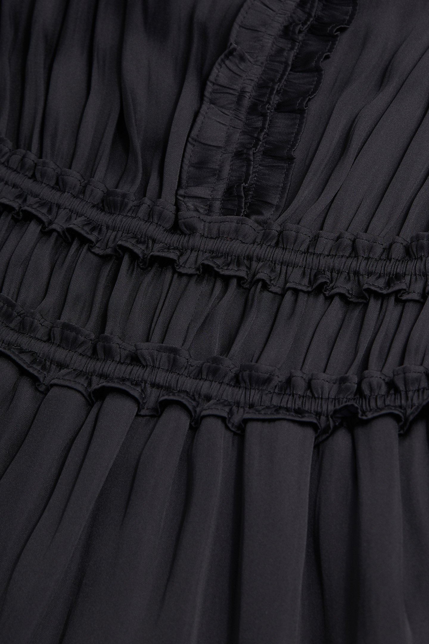 LONG V-NECK DRESS WITH FRILLS BLACK 6