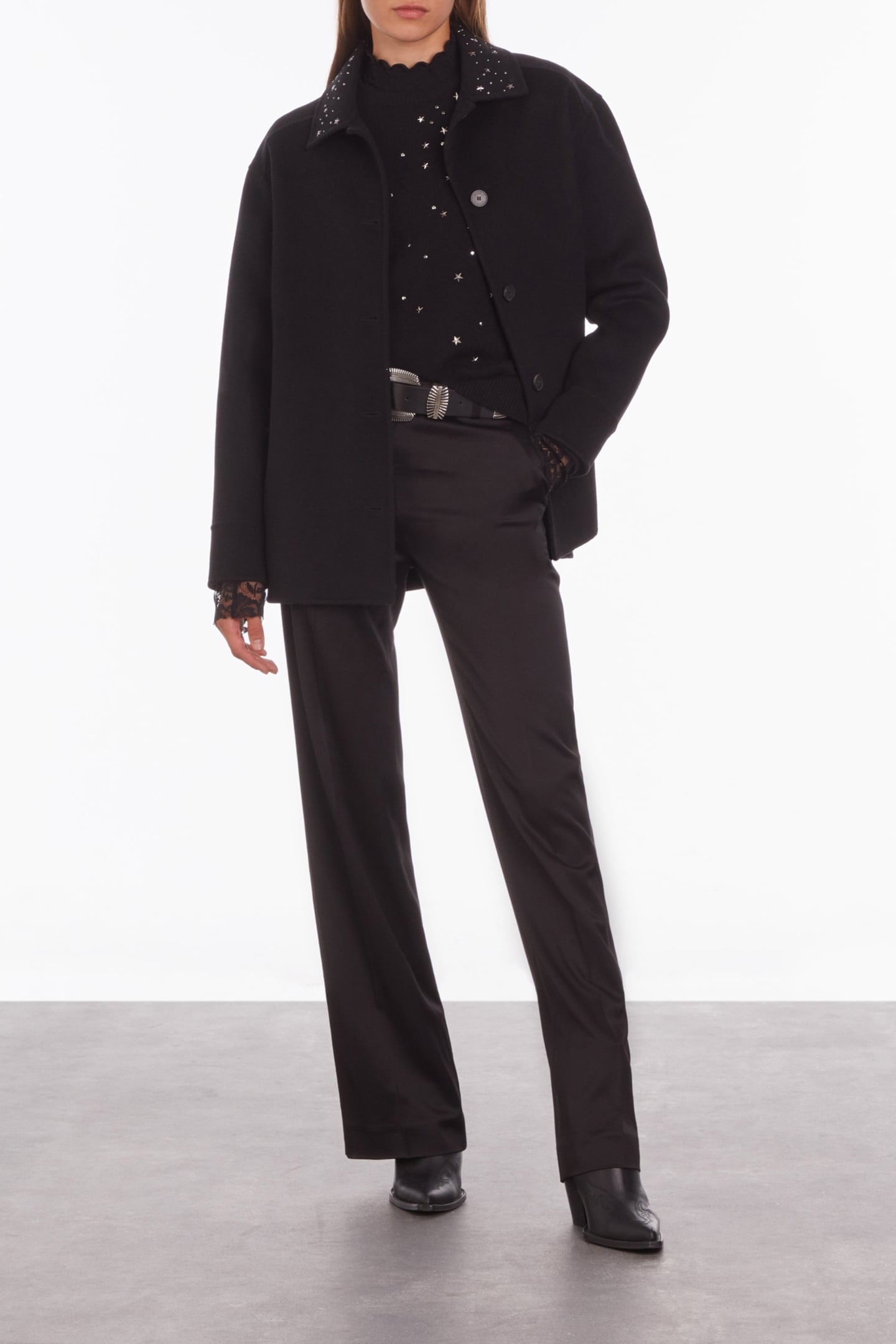 STUD AND FRINGE DOUBLE FACE JACKET BLACK 4