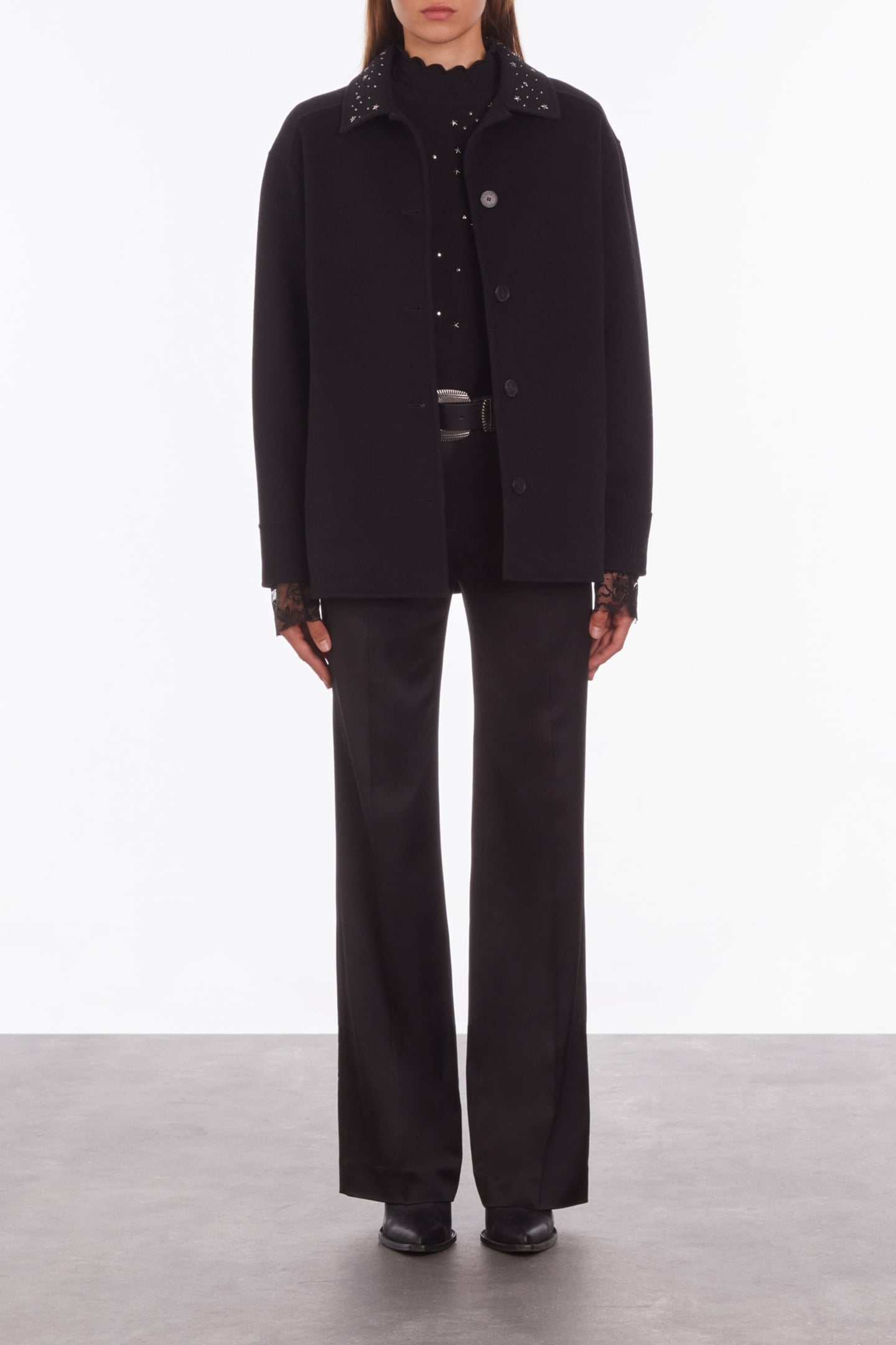 STUD AND FRINGE DOUBLE FACE JACKET BLACK 1