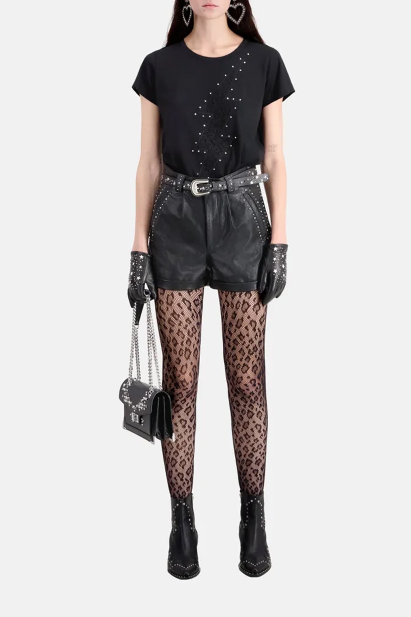 LEATHER SHORTS WITH STUD DETAILS BLACK 2