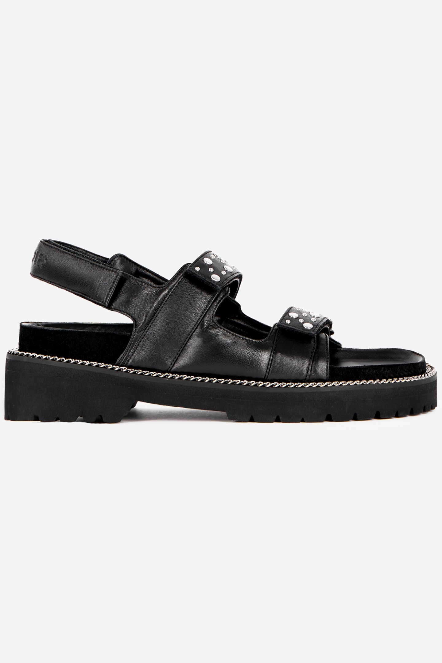 LEATHER SANDALS WITH STRAP AND CHAIN BLACK 1