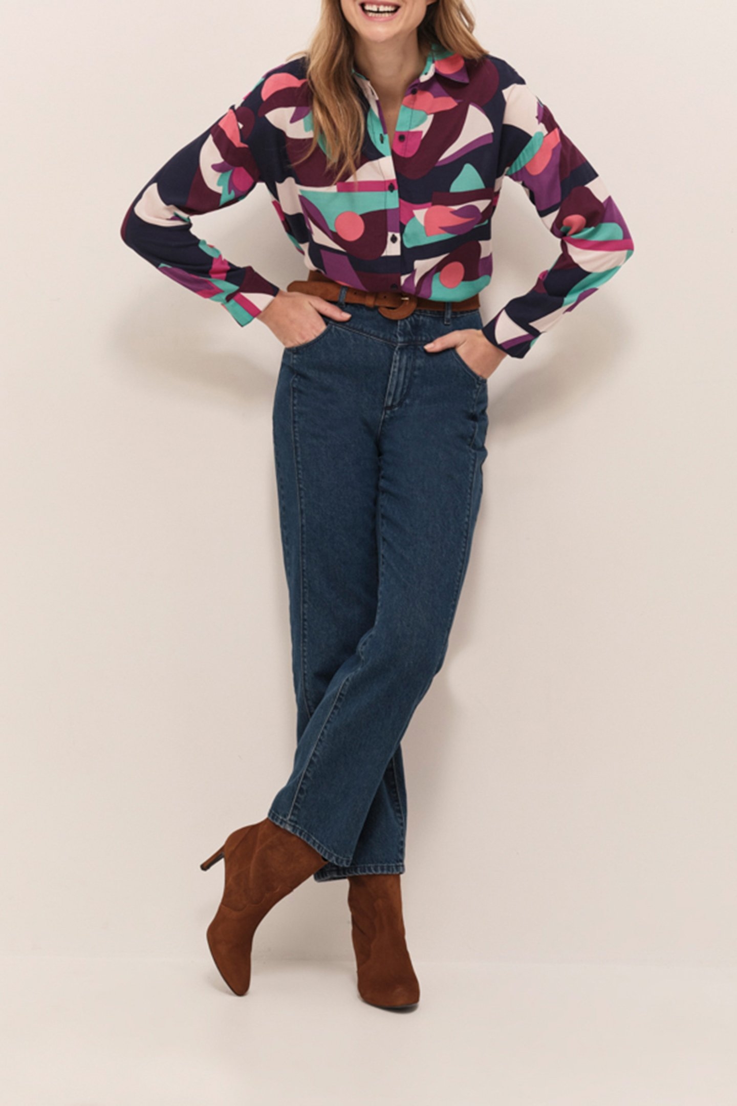 CYLIA - NAVY BLUE SHIRT WITH ABSTRACT PRINT 2