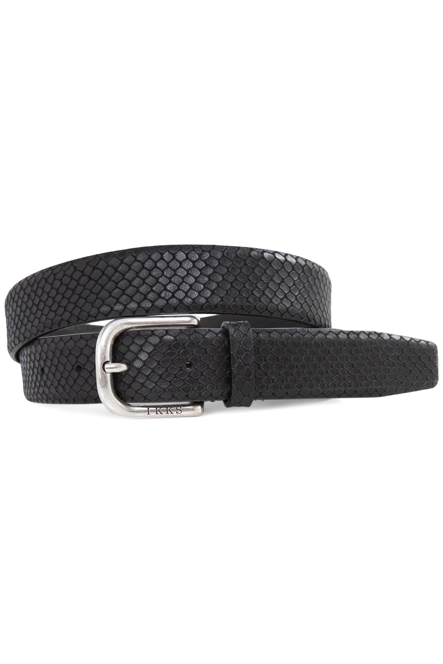 BLACK PYTHON-LOOK EMBOSSED LEATHER BELT 1