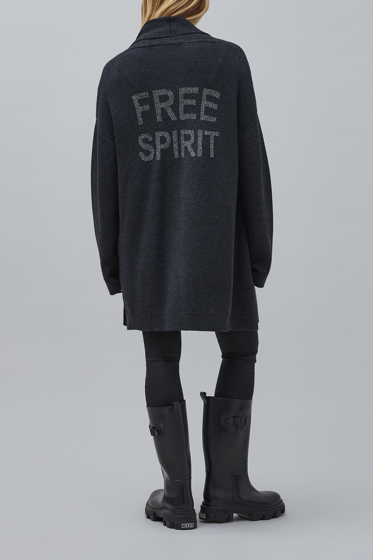 INTARSIA BACK KNIT ANTHRACITE CARDIGAN 2