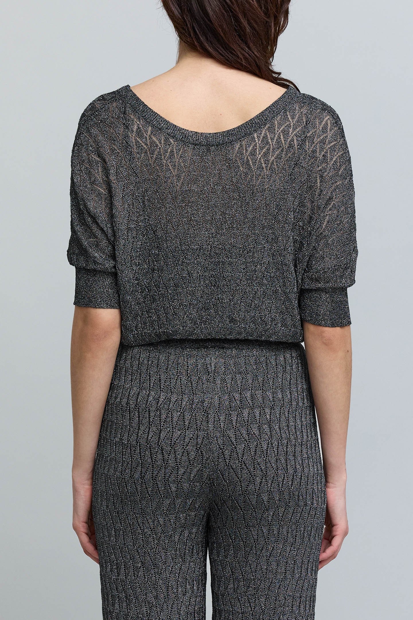 GREY FINE KNIT OPENWORK GRAPHIC SWEATER 2