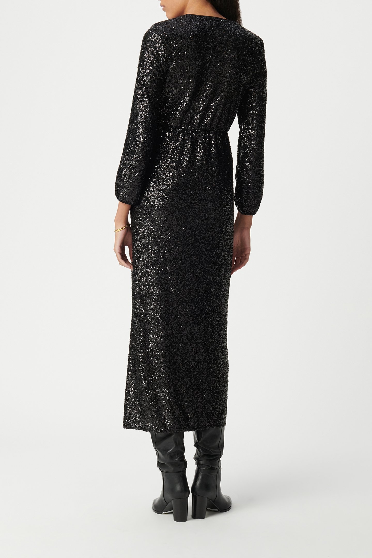 BLACK SEQUIN-EMBROIDERED WRAP DRESS 2