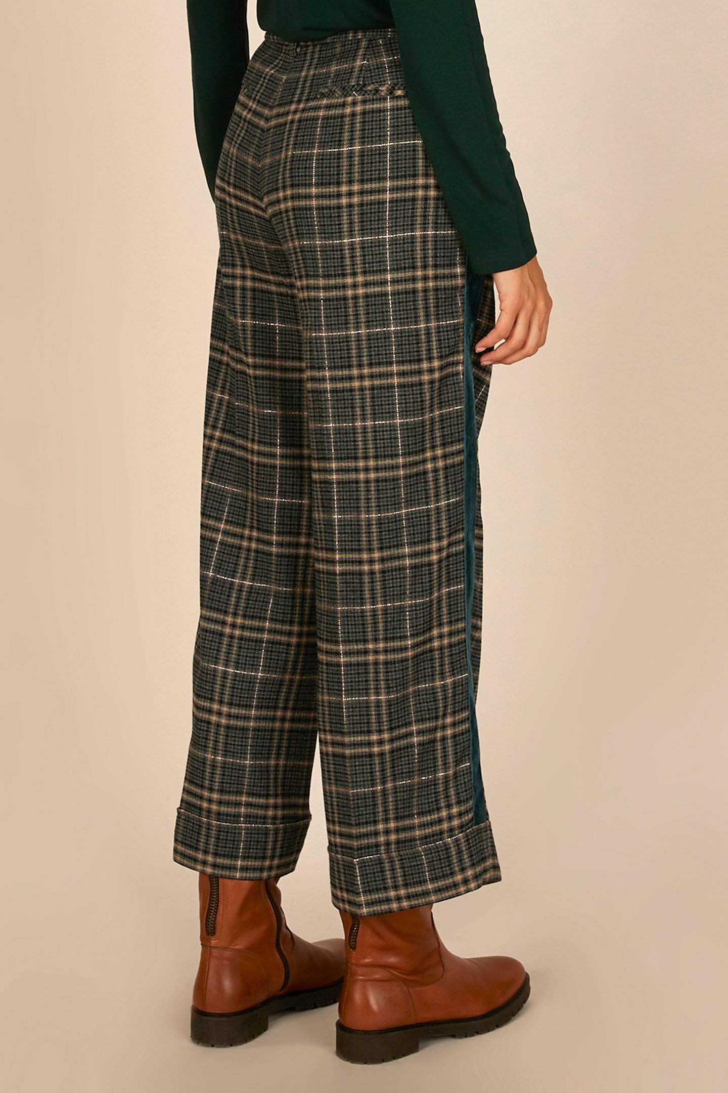 WIDE CHECKE PANTS GREEN 2
