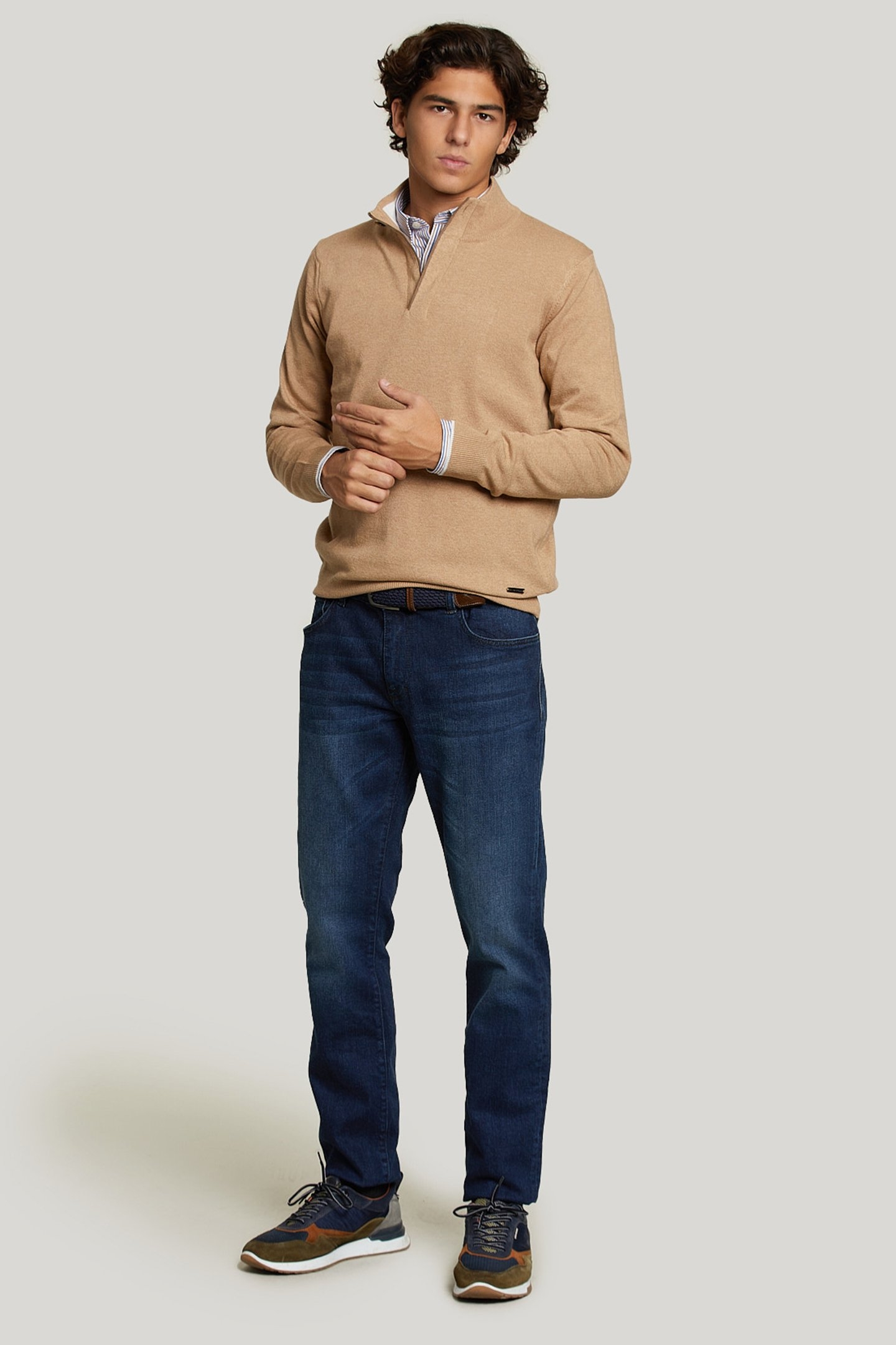 CUSTOM FIT WOOL-CASHMERE SWEATER BISCUIT MIX BROWN 2