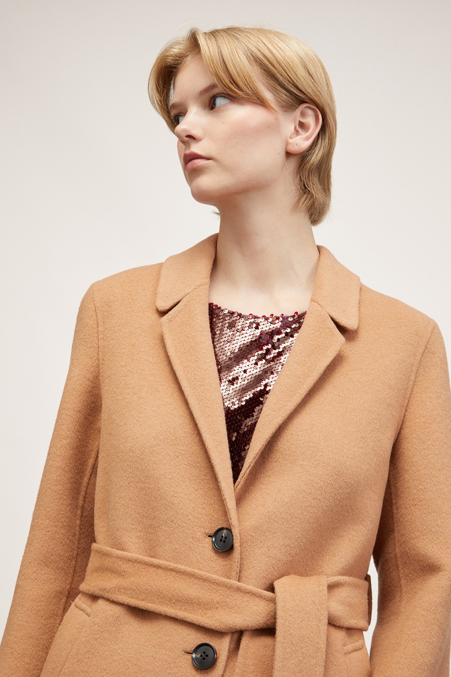 SINGLE-BREASTED DOUBLE CLOTH MIDI COAT BEIGE 5