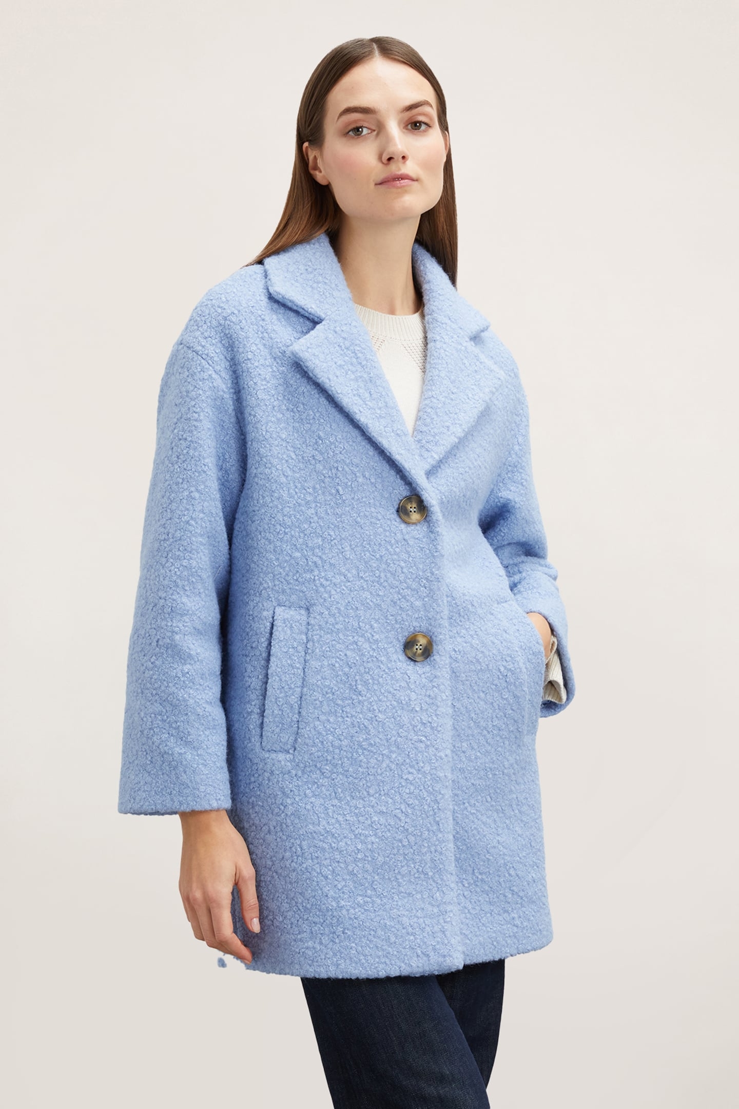 SINGLE-BREASTED BOUCLÉ CLOTH COAT SKY BLUE 1