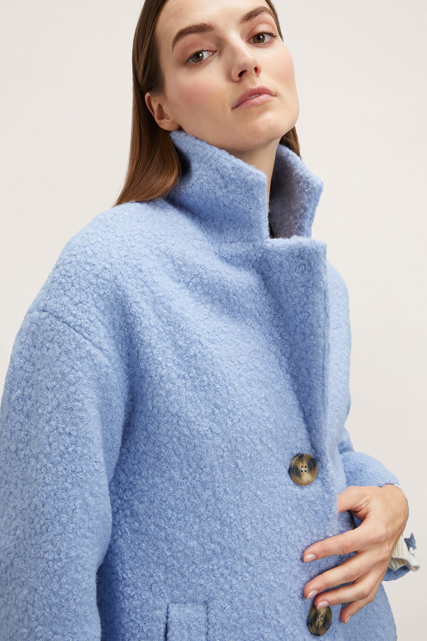 SINGLE-BREASTED BOUCLÉ CLOTH COAT SKY BLUE 5