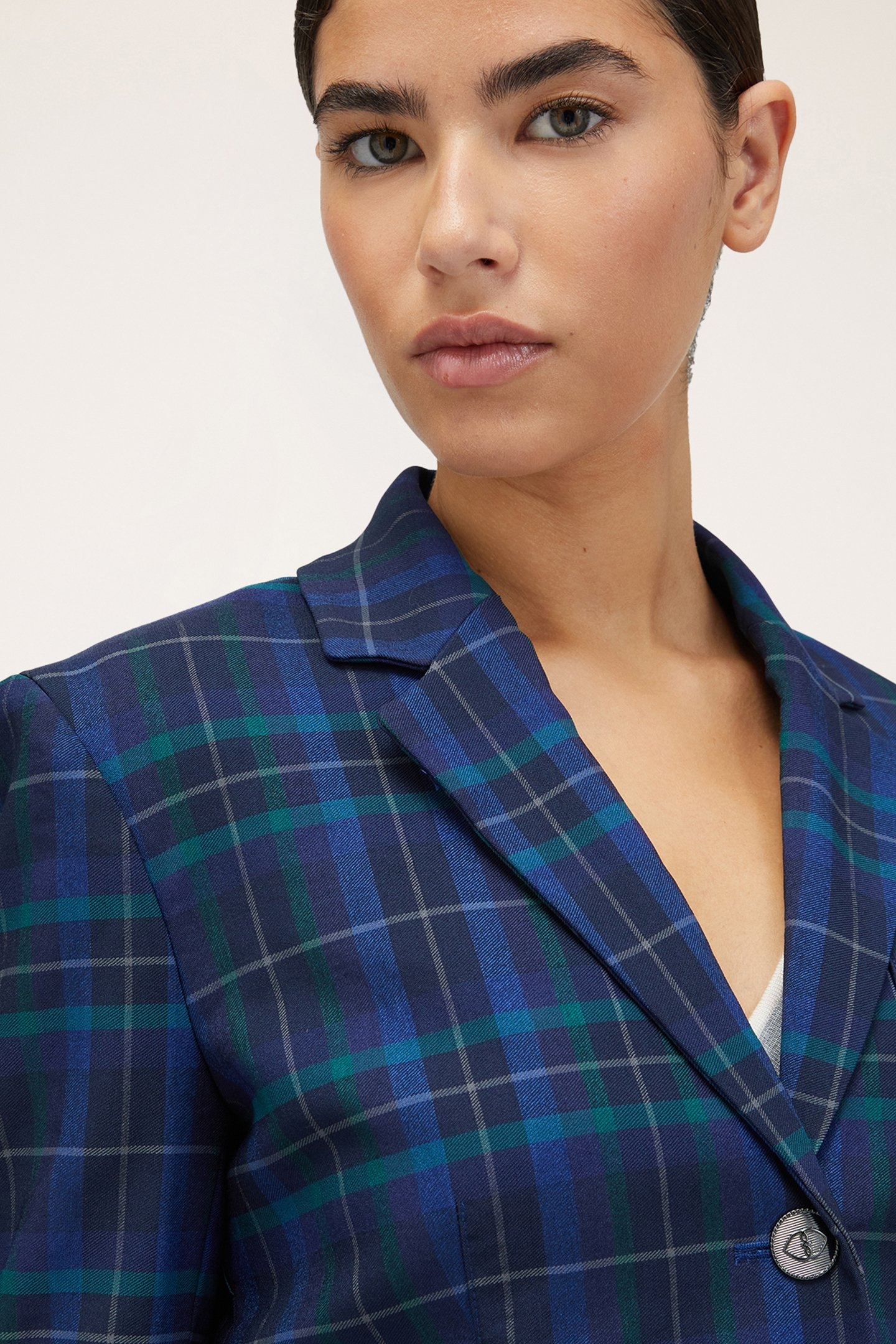 SHORT CHEQUERED PATTERN BLAZER JACKET BLUE 5