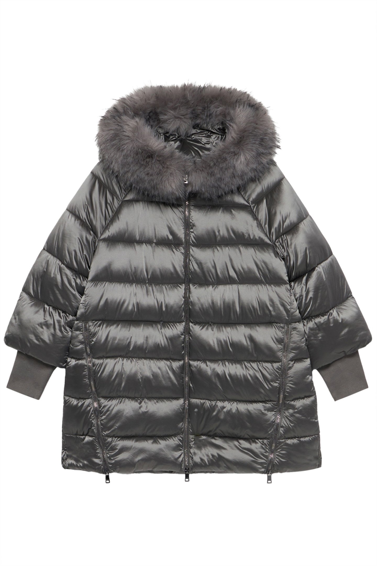 MIDI DOWN JACKET WITH HOOD AND CUFFS GREY 3