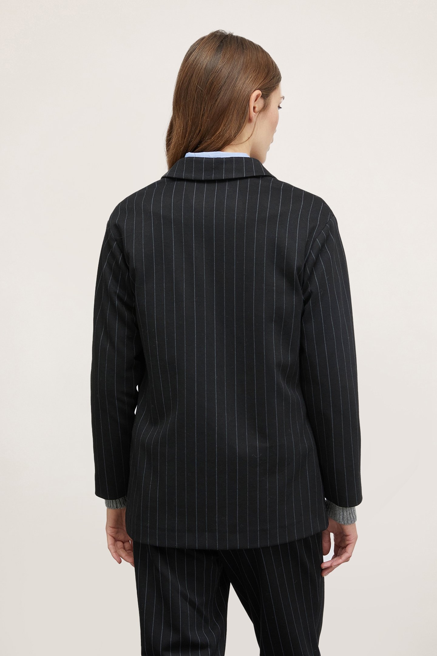 PINSTRIPED DOUBLE-BREASTED JACKET BLACK 2
