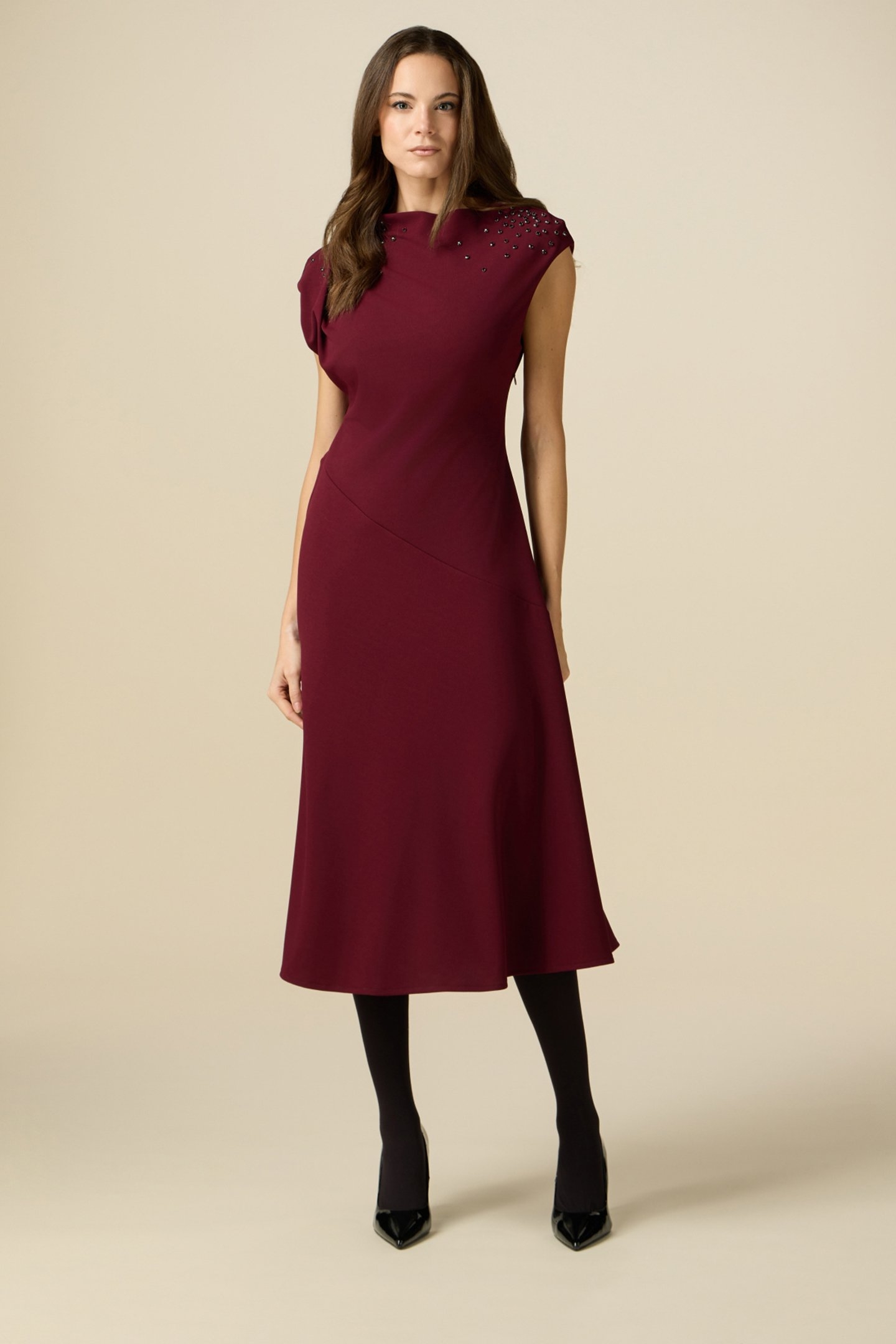 MIDI DRESS WITH SET STONES BORDEAUX 1