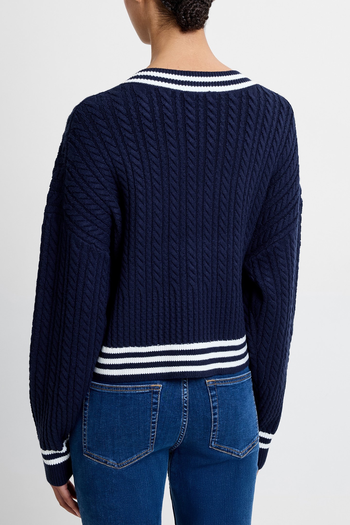 BABYSOFT CABLE V NECK JUMPER DUCHESS BLUE/WIN WHT 2